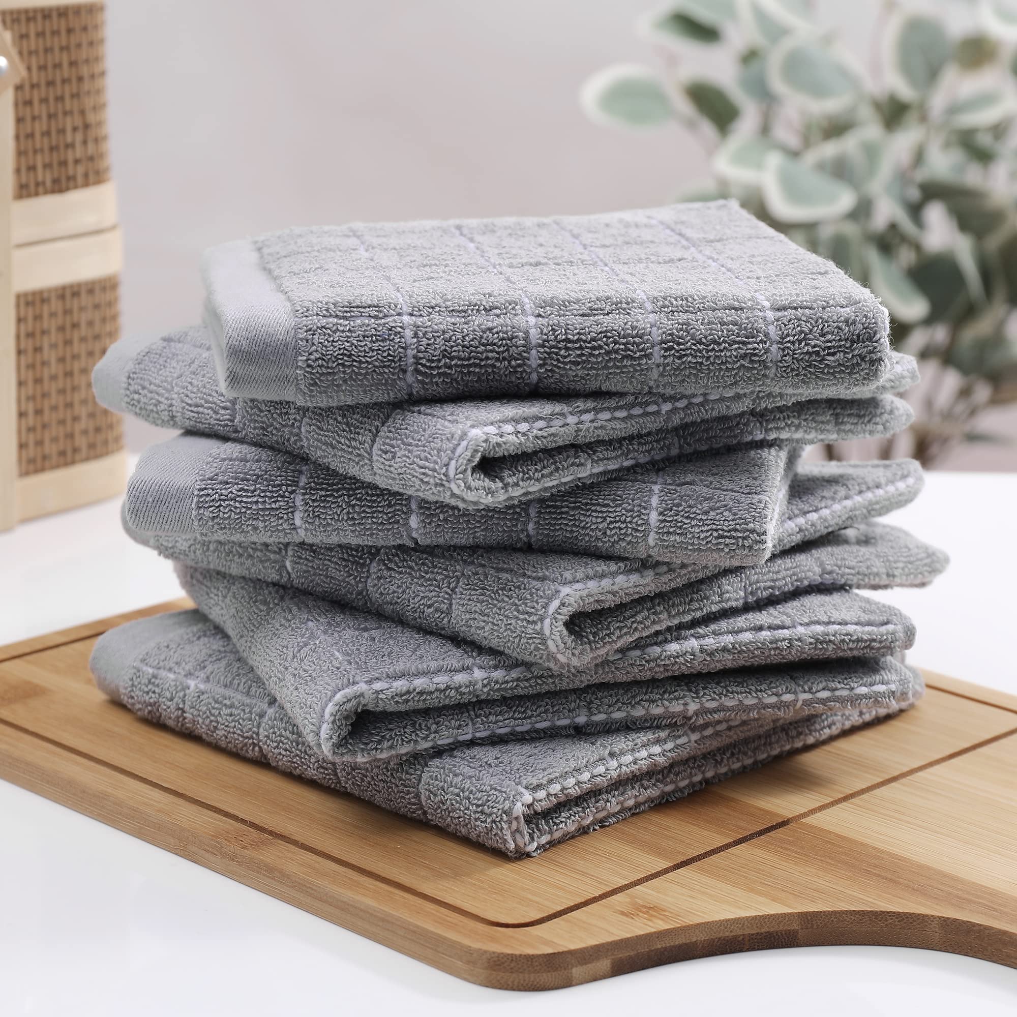 Homaxy 100% Cotton Terry Dish Cloths - Ultra Soft Absorbent Kitchen Towels (6 Pack, 12x12