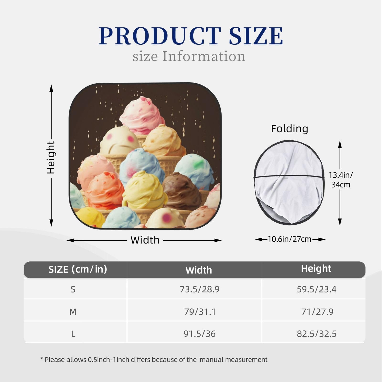 Foldable Windshield Sun Shade with Ice Cream Print - Large Car Sunshade for UV Protection & Heat Reduction | Keep Your Vehicle Cool in Summer & Protect Interior from Sun Damage | Perfect for Parking, Road Trips, and Daily Commute