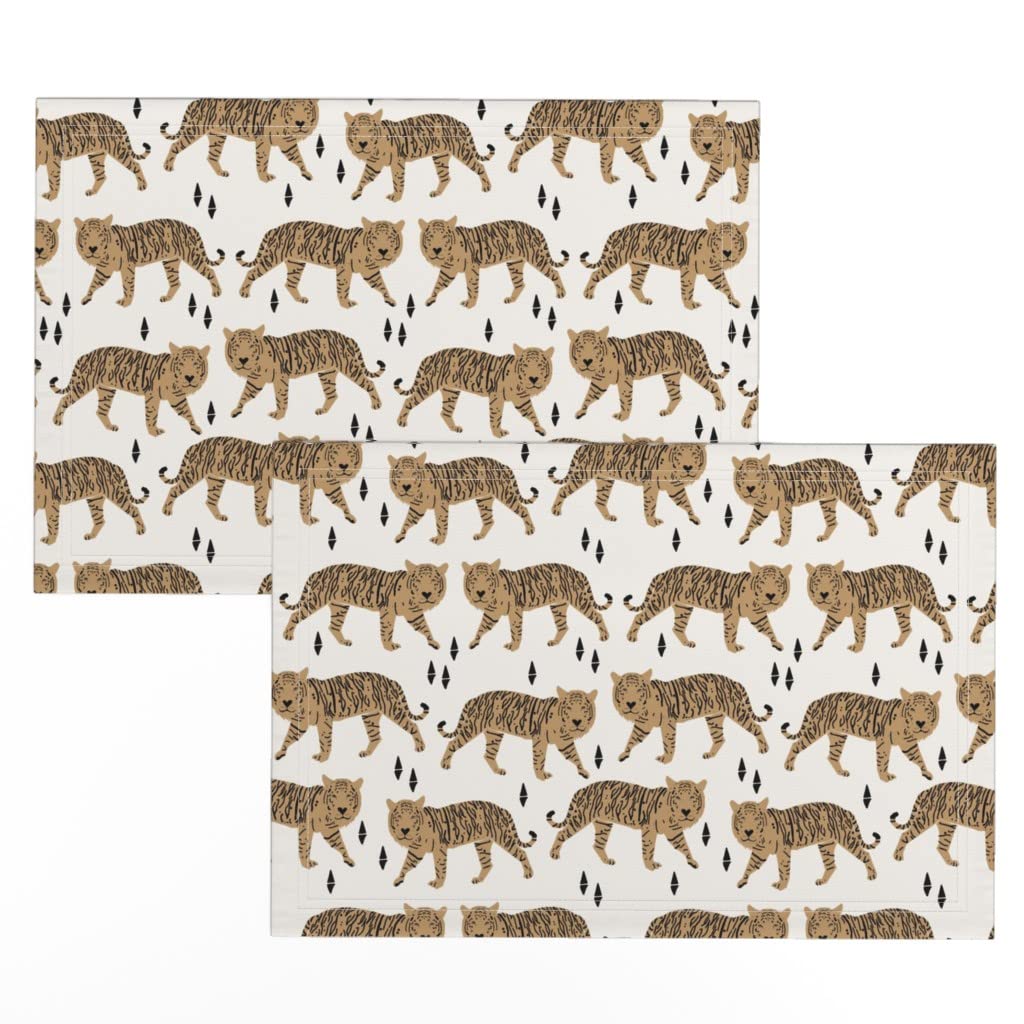 Premium Linen Cotton Canvas Placemats Set of 2 - White Lion Brown Animal Print Safari Theme for Kids Dining Table Decor | Perfect for Birthday Parties, Jungle Themed Events & Home Decor