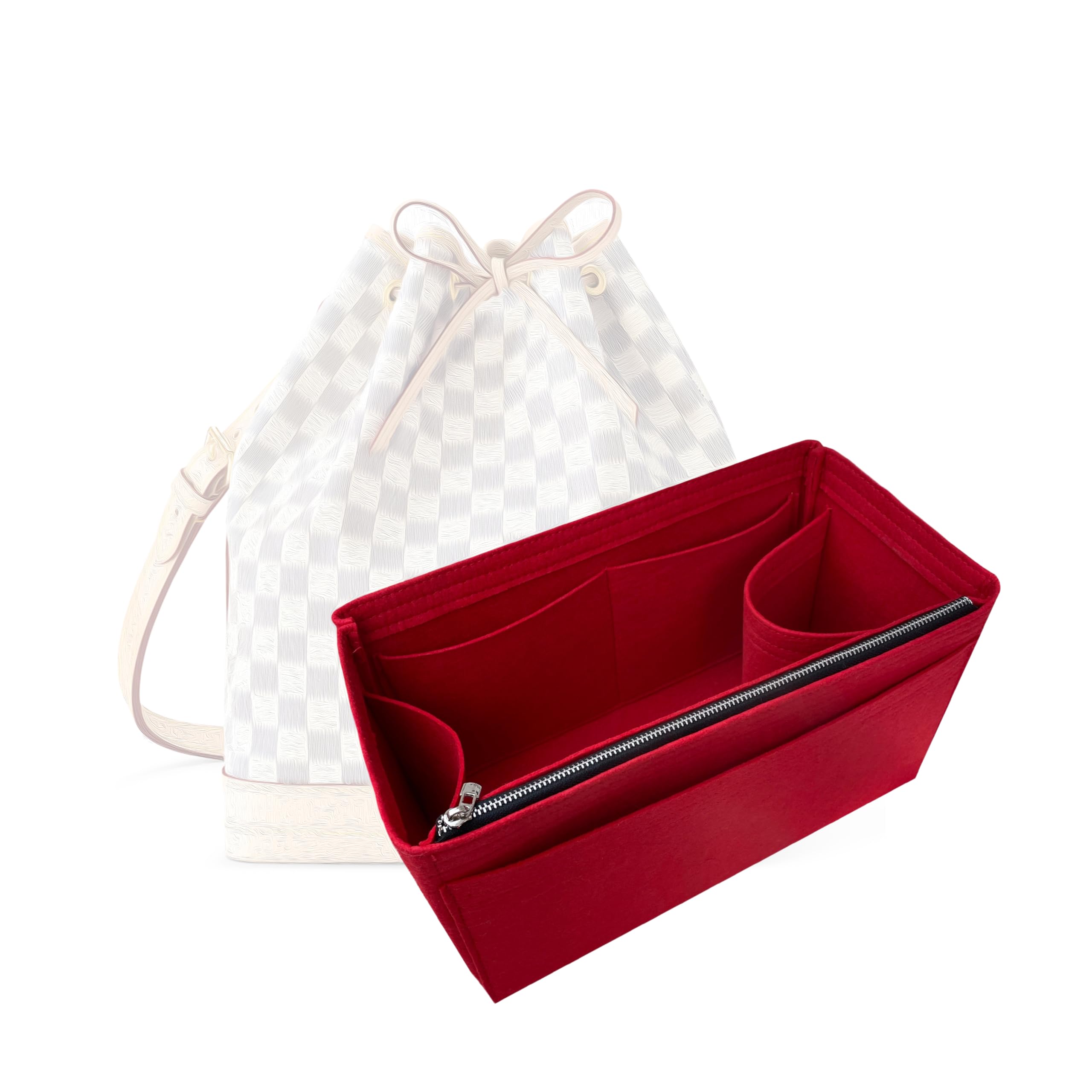 LV Noe GM & BB Purse Organizer Insert - Handmade 2mm Felt Bag Organizer with Gold Zipper for Louis Vuitton Noe, Petit Noe (Red) - Perfect for Travel, Work & Everyday Use to Keep Your Luxury Bag Neat & Protected