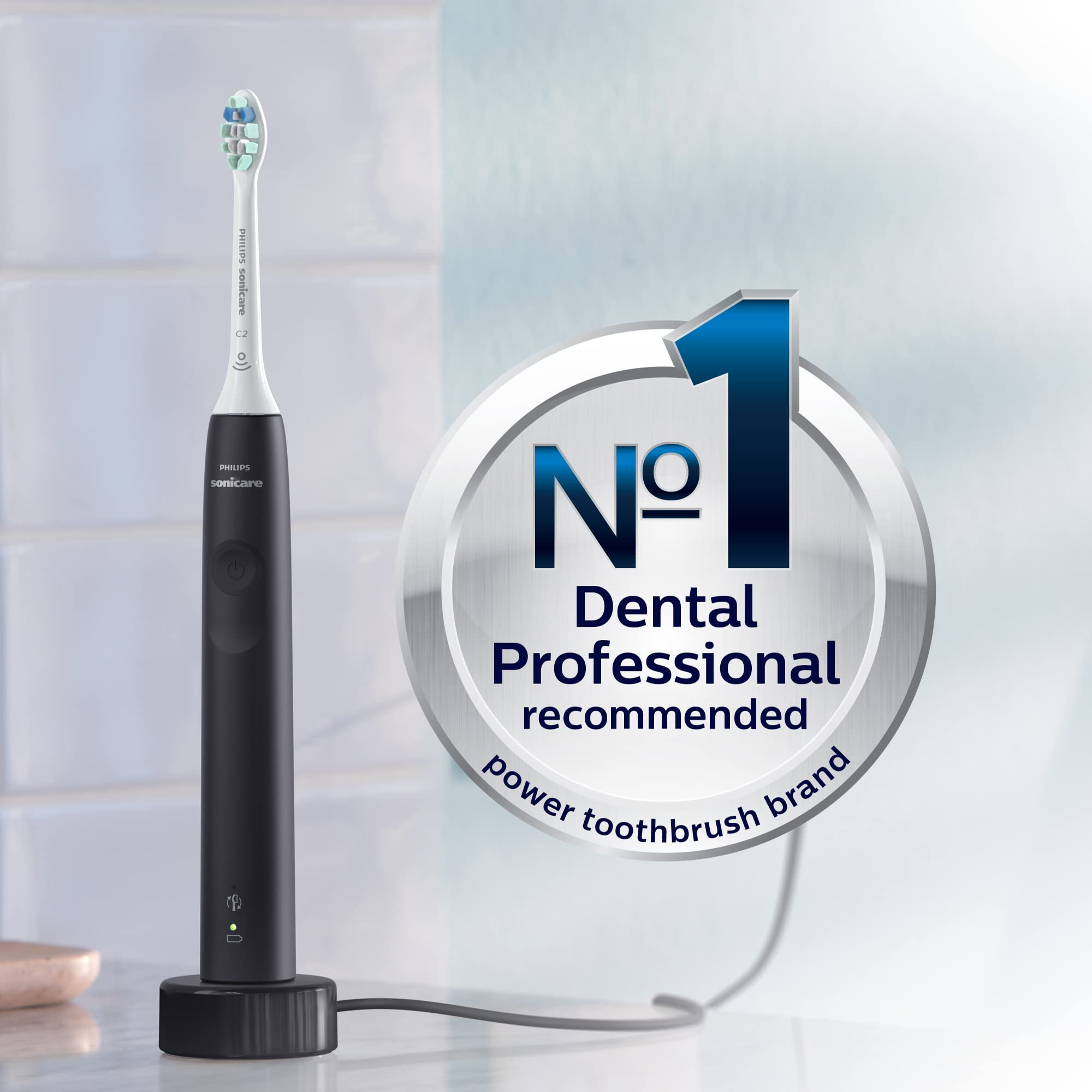 Philips Sonicare 4100 Rechargeable Electric Toothbrush with Pressure Sensor - HX3681/24 Black | Professional Teeth Cleaning for Whitening & Gum Care | Perfect for Travel & Daily Oral Hygiene
