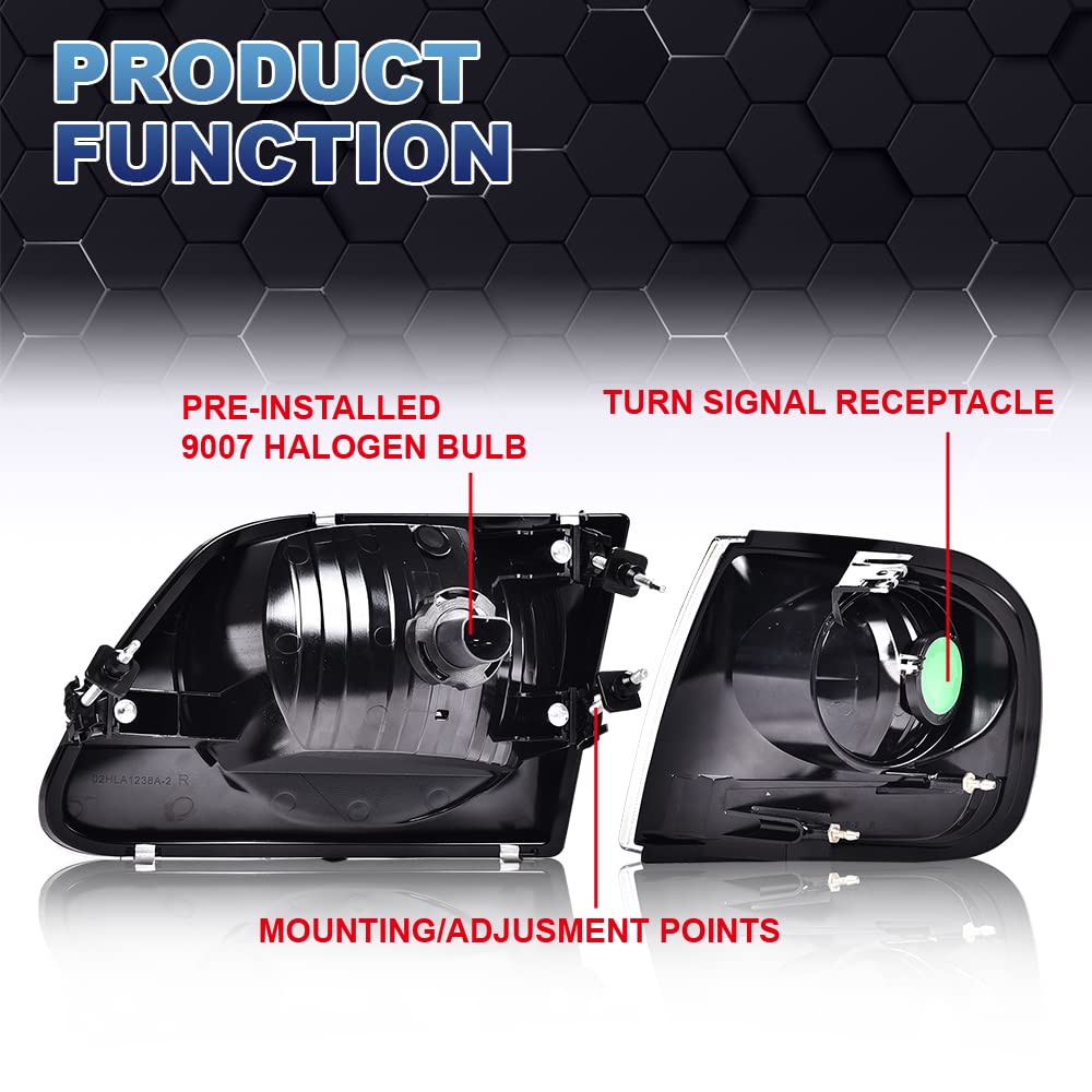 PIT66 Smoky Headlights for Ford F150 Expedition F250 - Amber Reflector for Night Driving