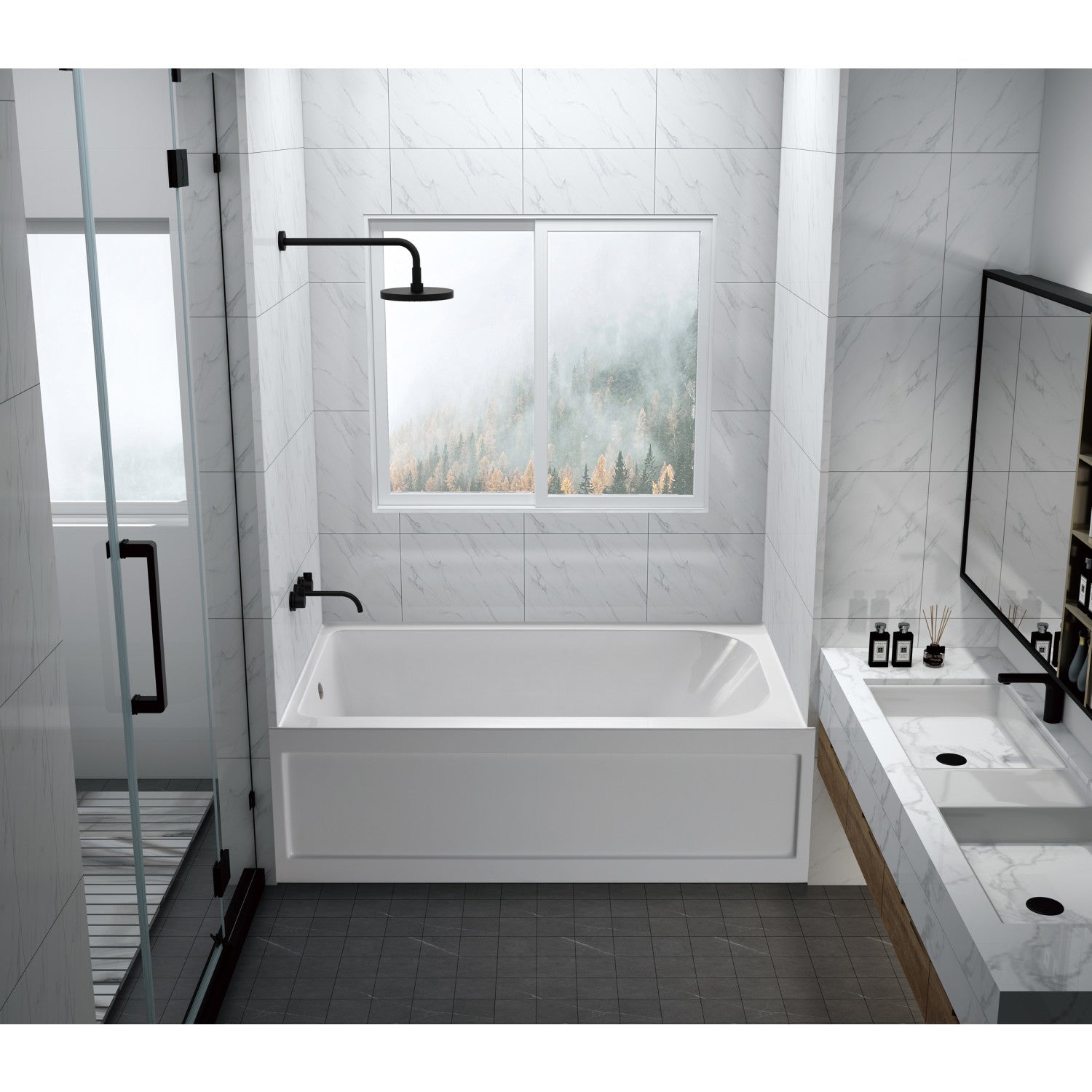 Aqua Eden 60 Inch Acrylic Rectangular 3-Wall Alcove Bathtub - Anti-Slip Surface, Left Drain, Glossy White | Freestanding Soaking Tub for Master Bathroom & Spa Retreat