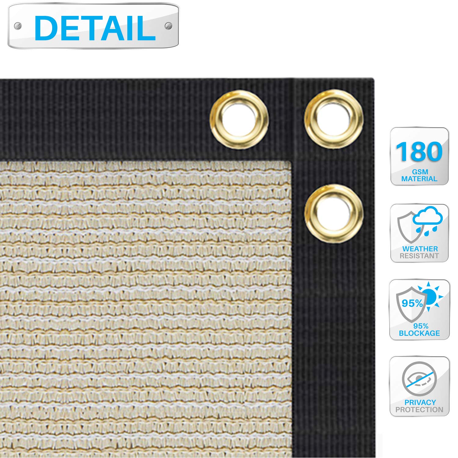 4'x236' Beige Privacy Screen Fence - UV Blocking Mesh Shade Net with Brass Grommets for Garden & Backyard