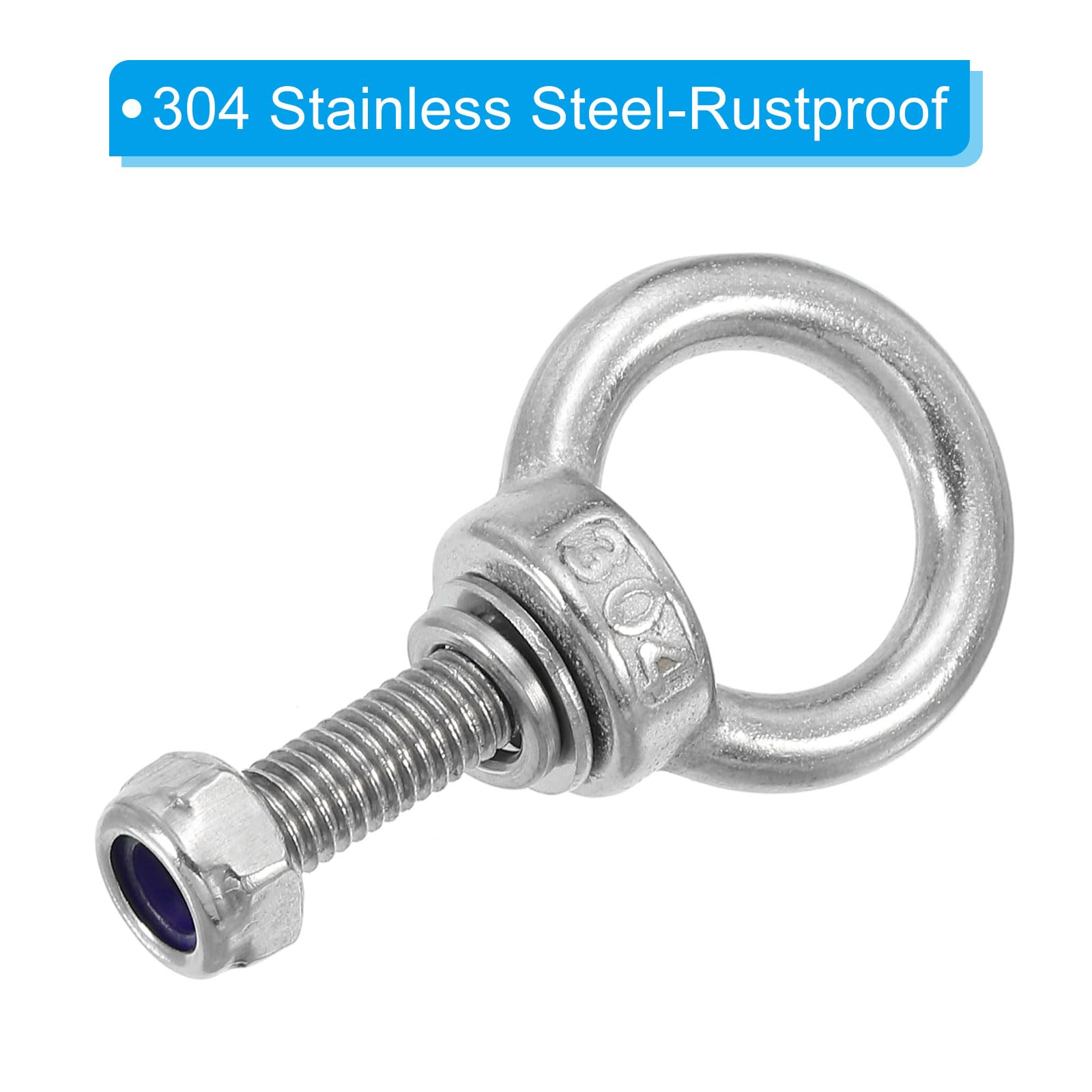 PATIKIL 5Pcs M6 x 20mm 304 Stainless Steel Lifting Shoulder Eye Bolt with Nuts & Washers - Heavy Duty Threaded Eyebolt for Hanging Hammocks, Outdoor Gear, Marine Equipment & Industrial Use