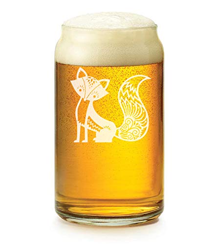 16 oz Beer Can Glass with Fancy Fox Design - Perfect for Home Bars, Parties, and Gifts - Insulated & Durable Drinking Cup for Beer, Soda, and Cocktails