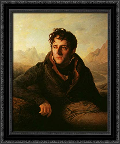 Pierre Narcisse Guerin Framed Canvas Art - Chateaubriand Portrait with Mountain Scenery - 20x24 Inches Black Ornate Wood Frame - Wall Decor for Living Room, Office & Study