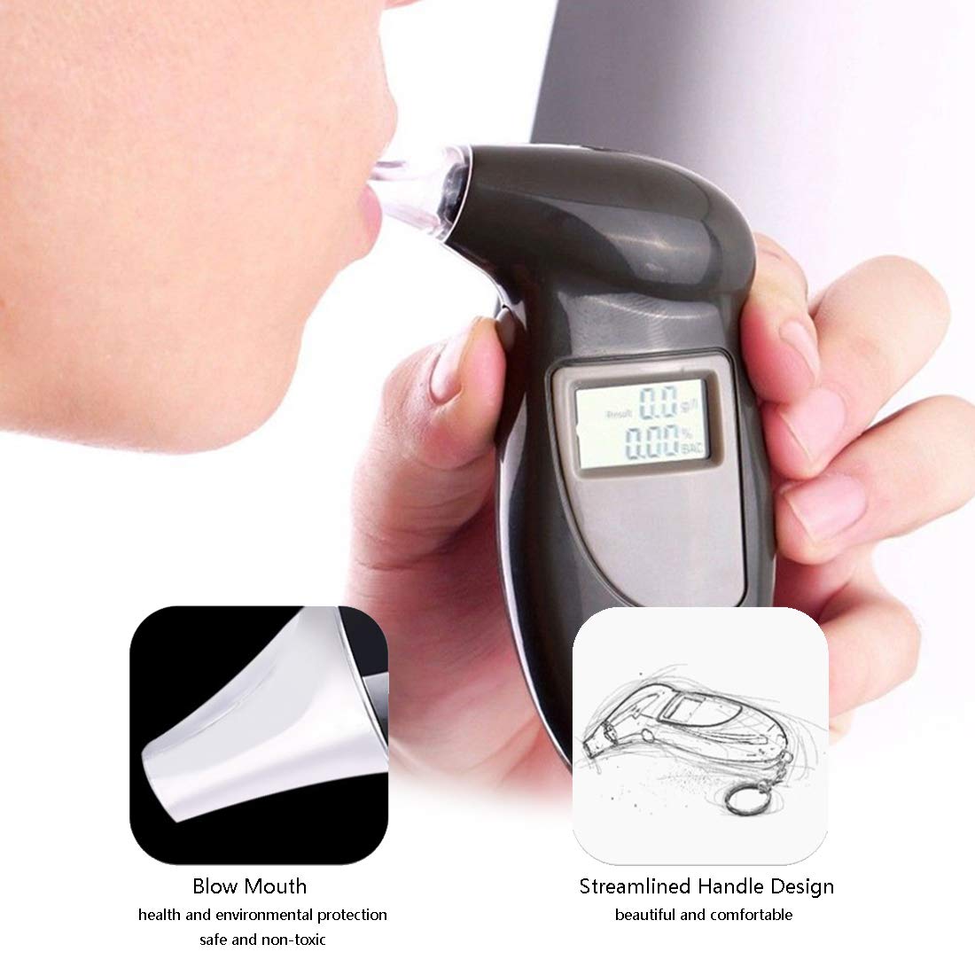 Portable Breath Alcohol Tester - Digital Detector with LED Screen & 4 Mouthpieces | Professional Keychain Breathalyzer for Personal & Workplace Safety | Perfect for Parties, Driving Checks & Alcohol Monitoring