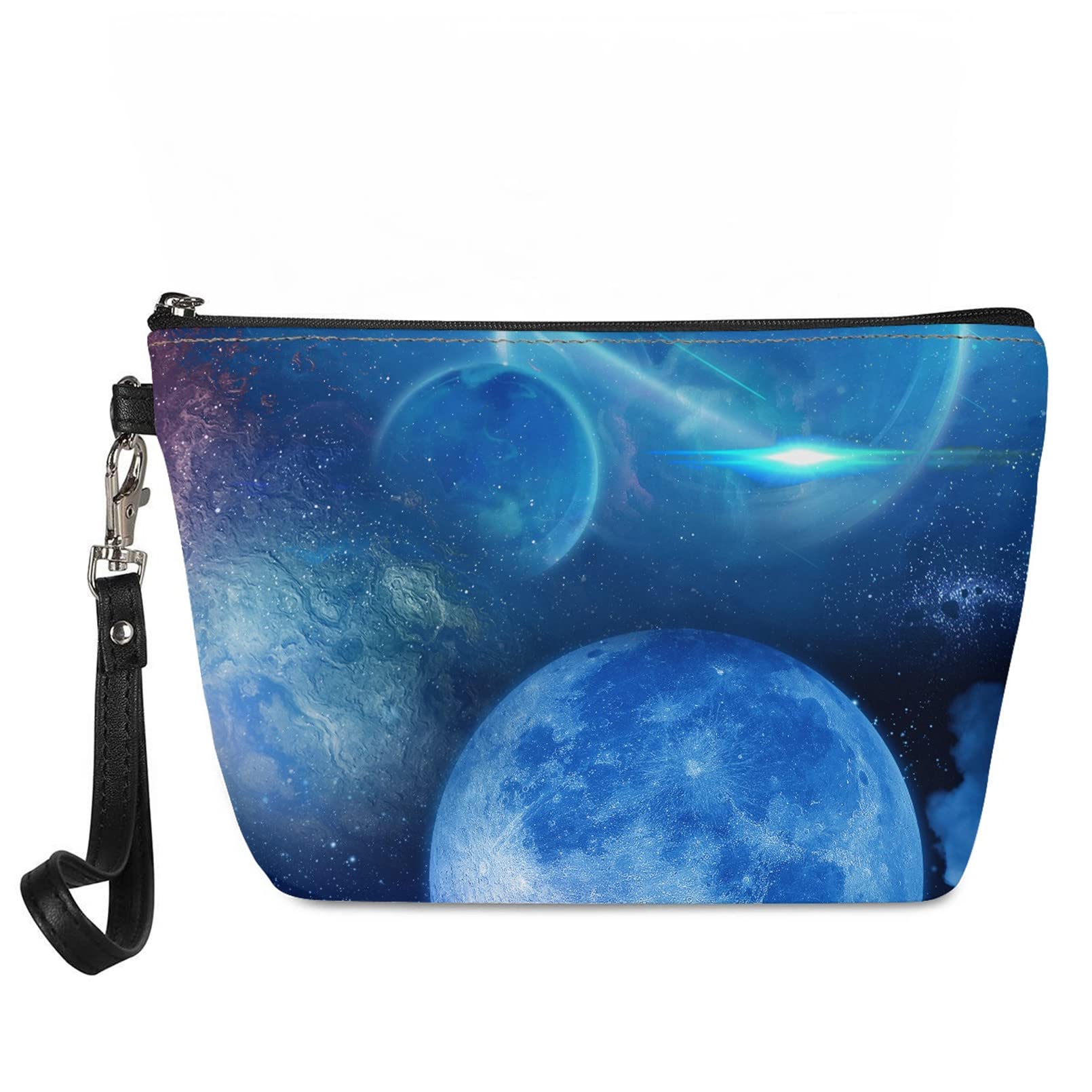Renewold Galaxy Space Blue Print Makeup Bag - Trendy Travel Cosmetic Organizer for Women & Men - Large Capacity Toiletry Case - Perfect Holiday Gift & Vacation Essentials - Ideal for Air Travel, Beach Trips & Daily Use