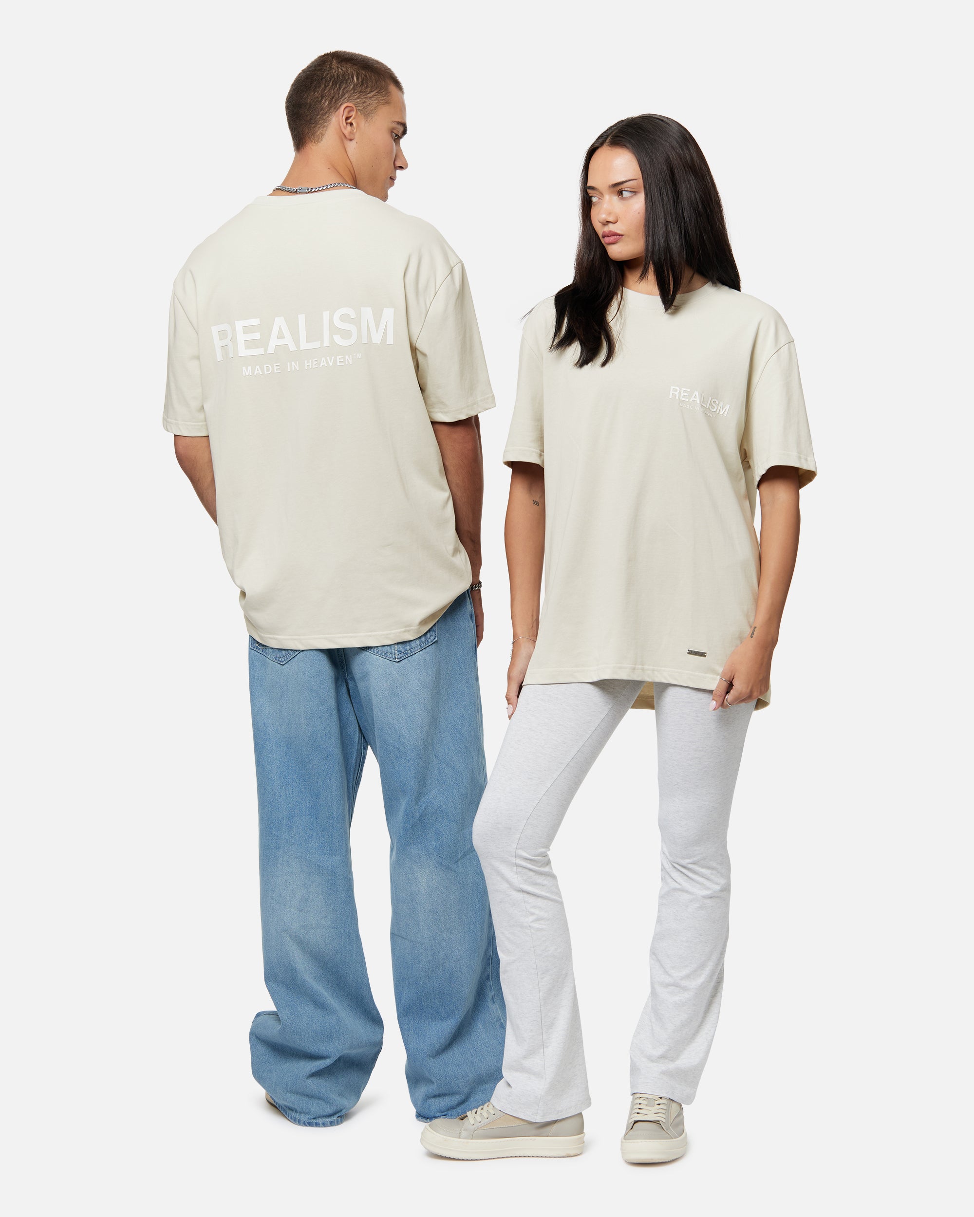 SSS Realism Heaven Logo Tee - Soft Wheat Color Cotton T-Shirt for Men & Women | Casual Streetwear, Graphic Tees for Everyday Wear
