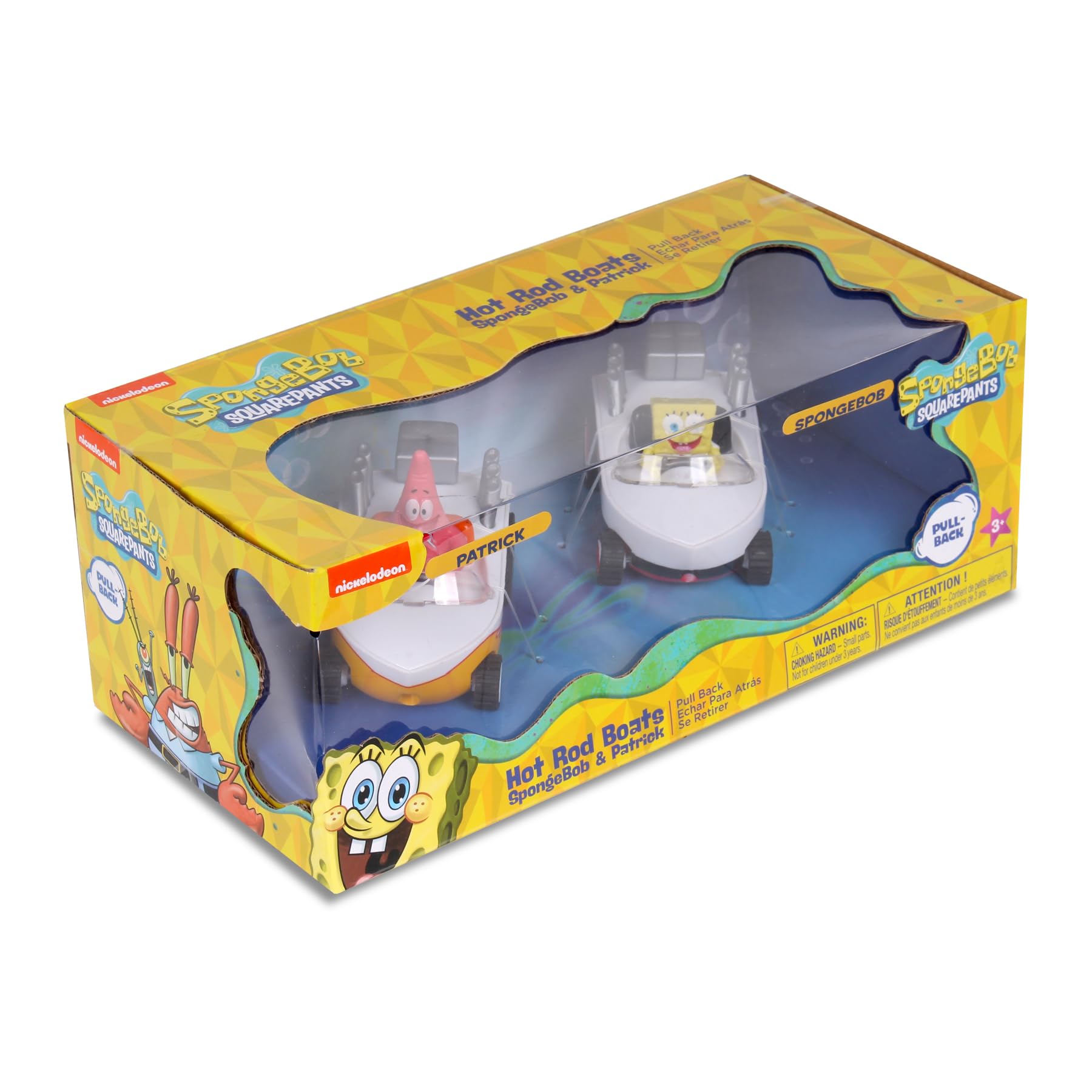 SpongeBob SquarePants Pull Back Toy Cars 2-Pack - SpongeBob & Patrick Hot Rod Boats | No Batteries Needed, Easy Pull-Back Action, Fun Racing Toys for Kids | Perfect for Bath Time Play, Pool Parties & Indoor Racing Games | Officially Licensed Nickelodeon Merchandise