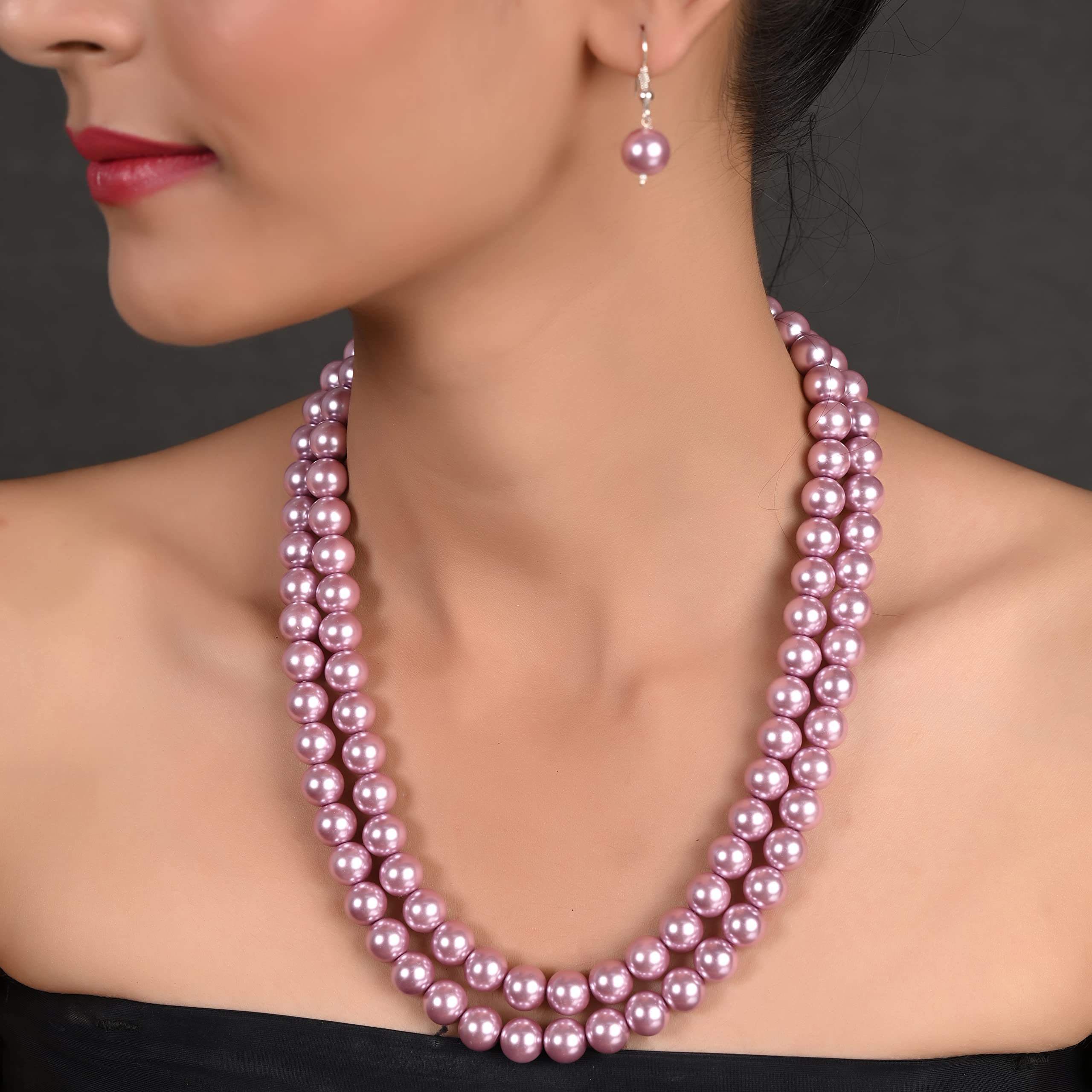 Imitation Pearl Necklace Set with Earrings for Women - 10MM Beads, Double Strand, Perfect for Weddings & Parties