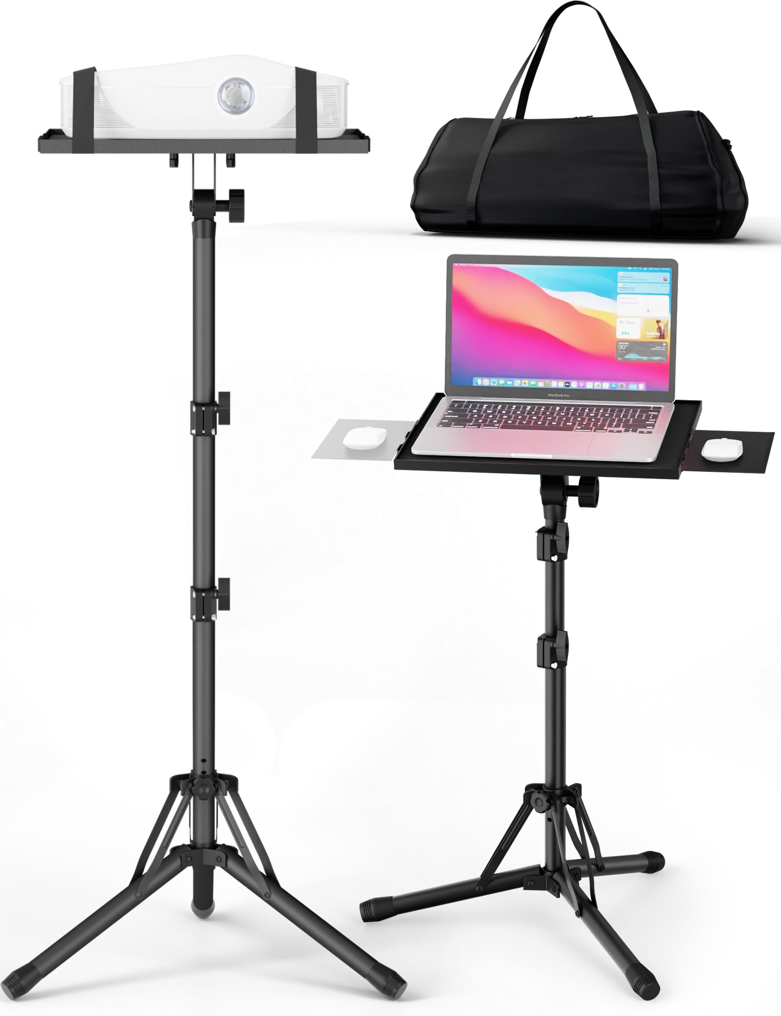 Upgraded Portable Projector Stand Tripod - Adjustable Height 26-56 Inch, Laptop Floor Stand with Mouse Tray for Home Theater, Office Presentations, DJ Setup & Outdoor Movie Nights | Perfect for Conference Rooms, Classrooms & Studio Productions