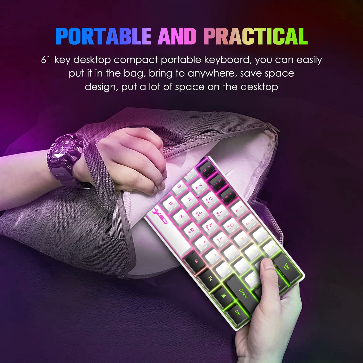 60% Mechanical Feel Gaming Keyboard and Mouse Combo with RGB Backlit, Wired USB for PC, Mac, PS4 - Includes Mouse Pad (White) - Perfect for Competitive Gaming, Office Work, and Home Entertainment