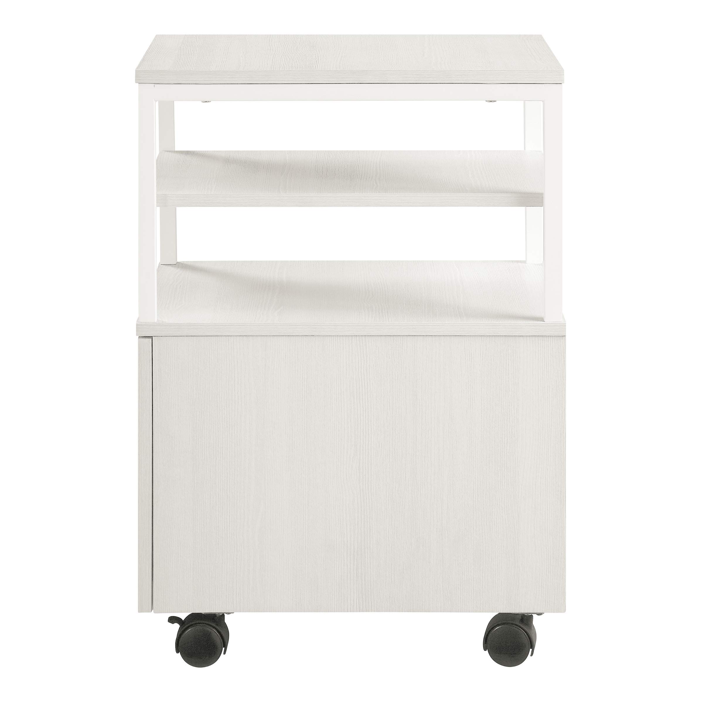 OSP Home Furnishings White Contempo Mobile Cart - Rolling Kitchen Island with Wheels, Storage Shelf for Living Room, Bedroom, Office & Dorm Organization