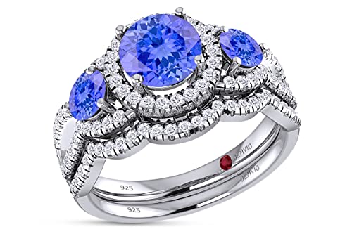 Natural Tanzanite White Gold Over Silver