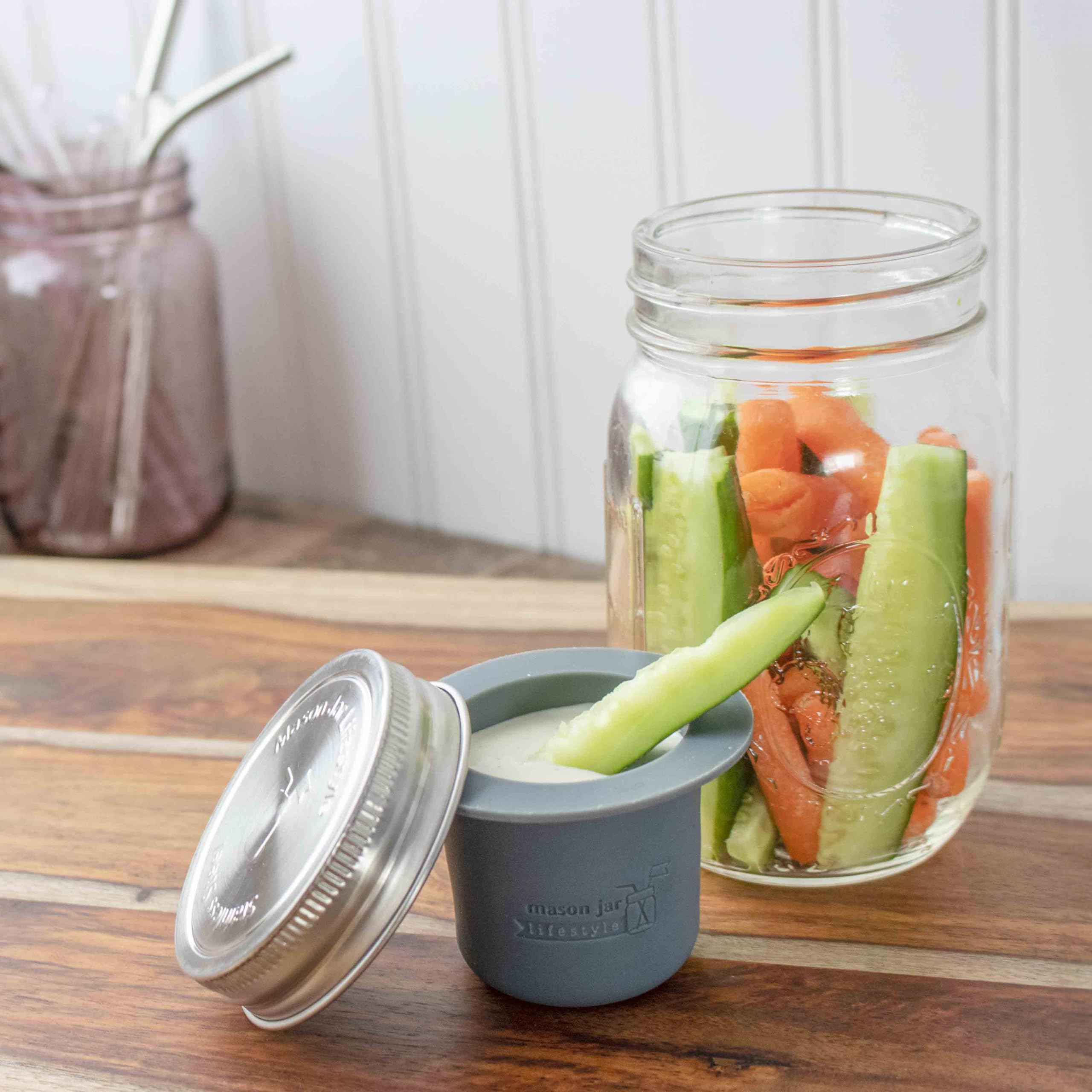 Eco-Friendly Mason Jar Bento Lunch Container - Plastic-Free Divider Cup for Salads, Dips & Snacks (Charcoal Gray, Regular Mouth) | Perfect for Meal Prep, Picnics & Office Lunches