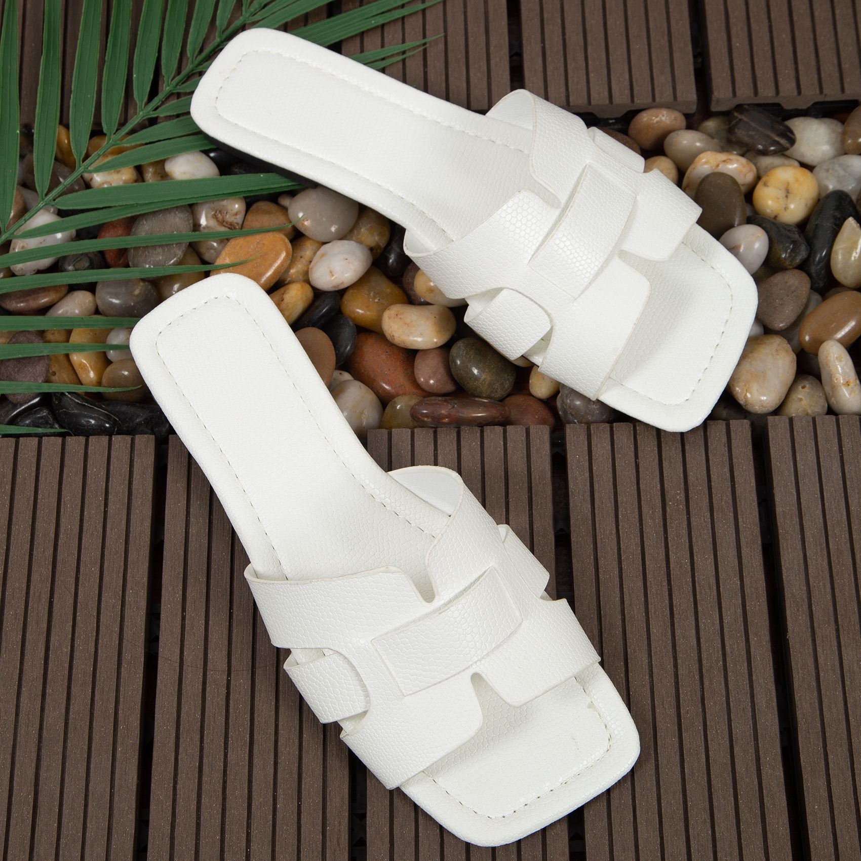 Square Toe Flat Sandals for Women - Breathable Hollow Out Summer Slides & Comfortable Slippers - Perfect for Beach, Poolside, and Casual Outings
