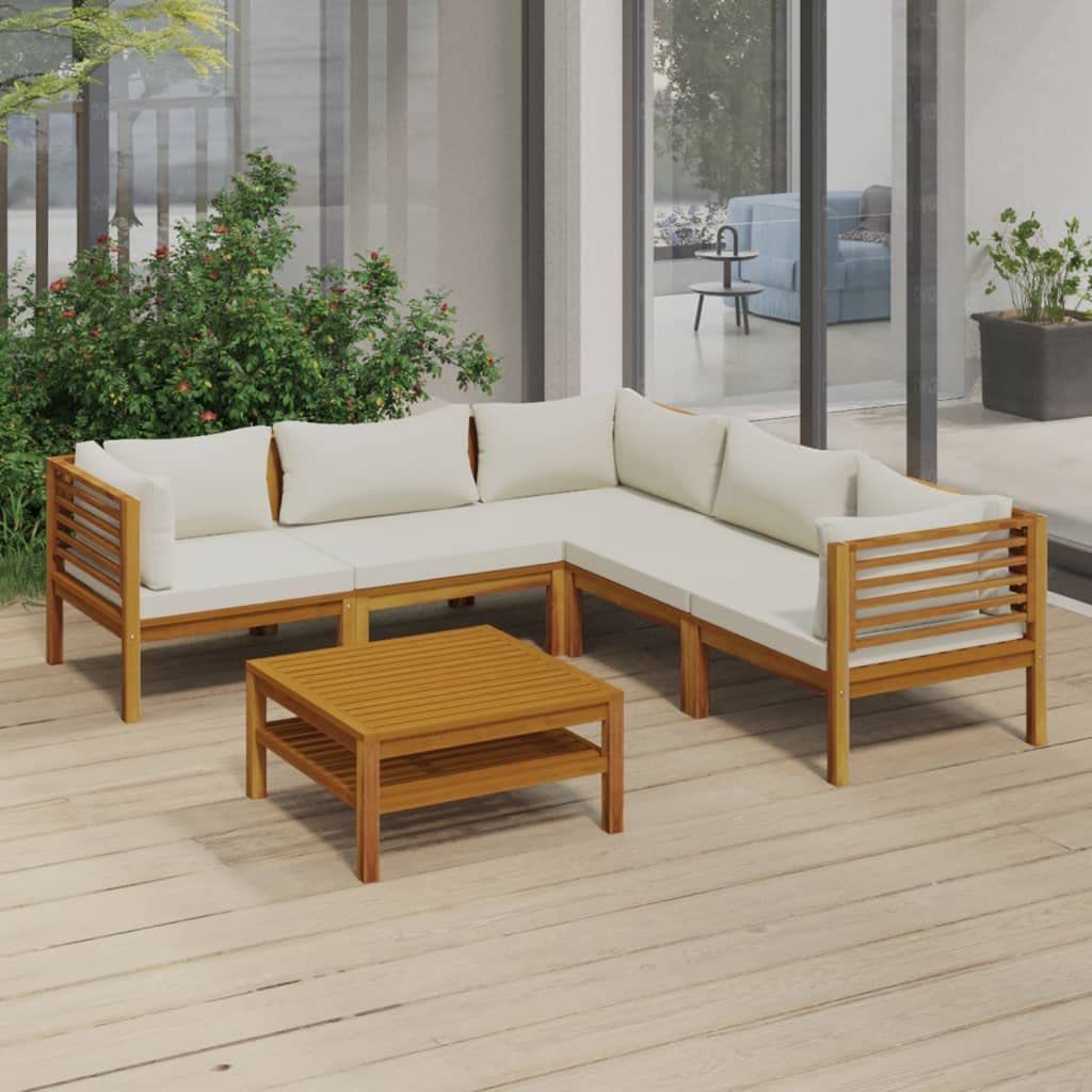 vidaXL 6-Piece Patio Lounge Set - Outdoor Garden Furniture, Sectional Sofa with Cushions, Corner Sofa in Retro Style (Solid Acacia Wood) - Perfect for Backyard, Poolside & Patio Relaxation