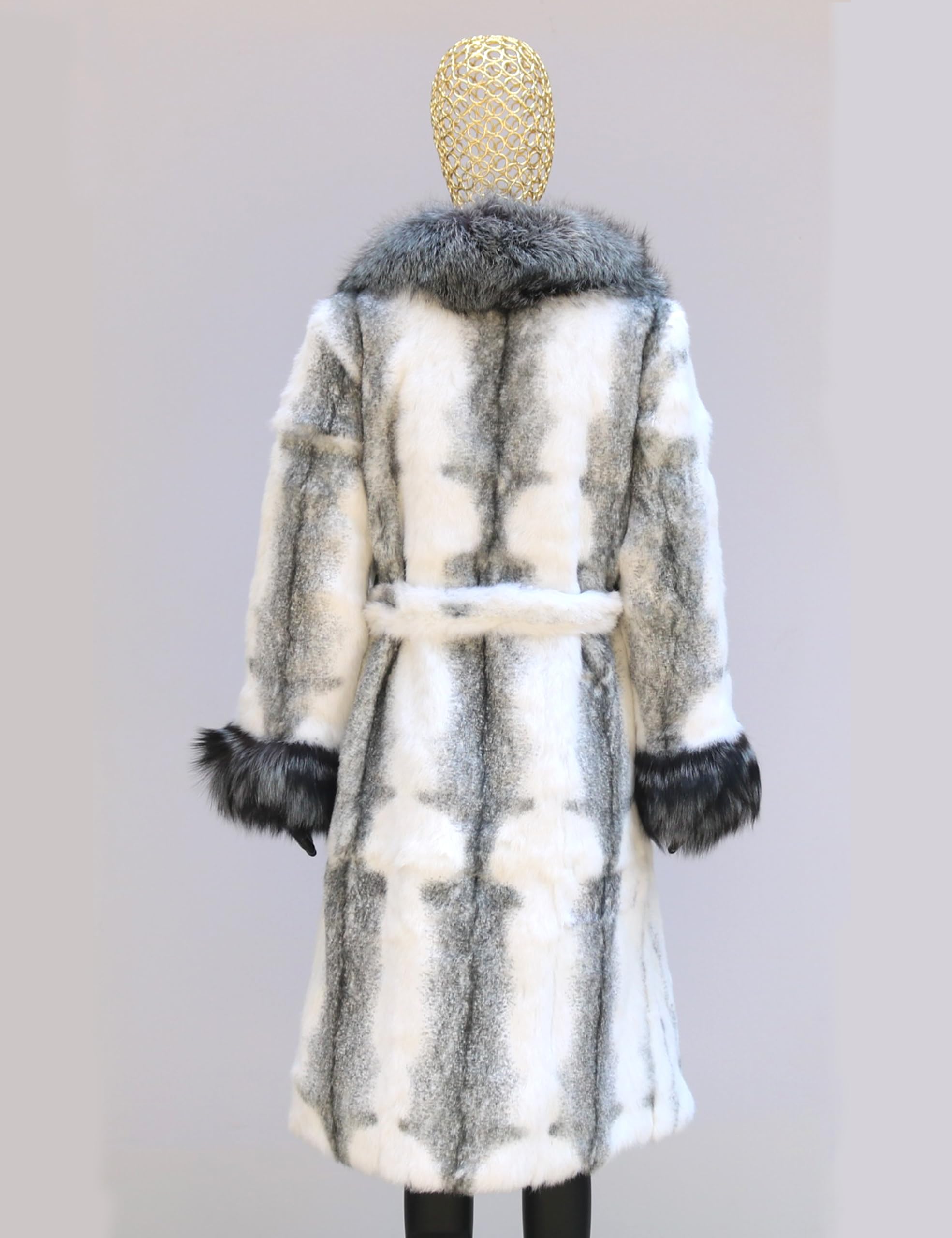 Luxury Women's Genuine Rabbit Fur Coat - Winter Long Jacket with Fox Fur Collar & Cuffs | Warm Elegant Outerwear for Cold Weather & Special Occasions