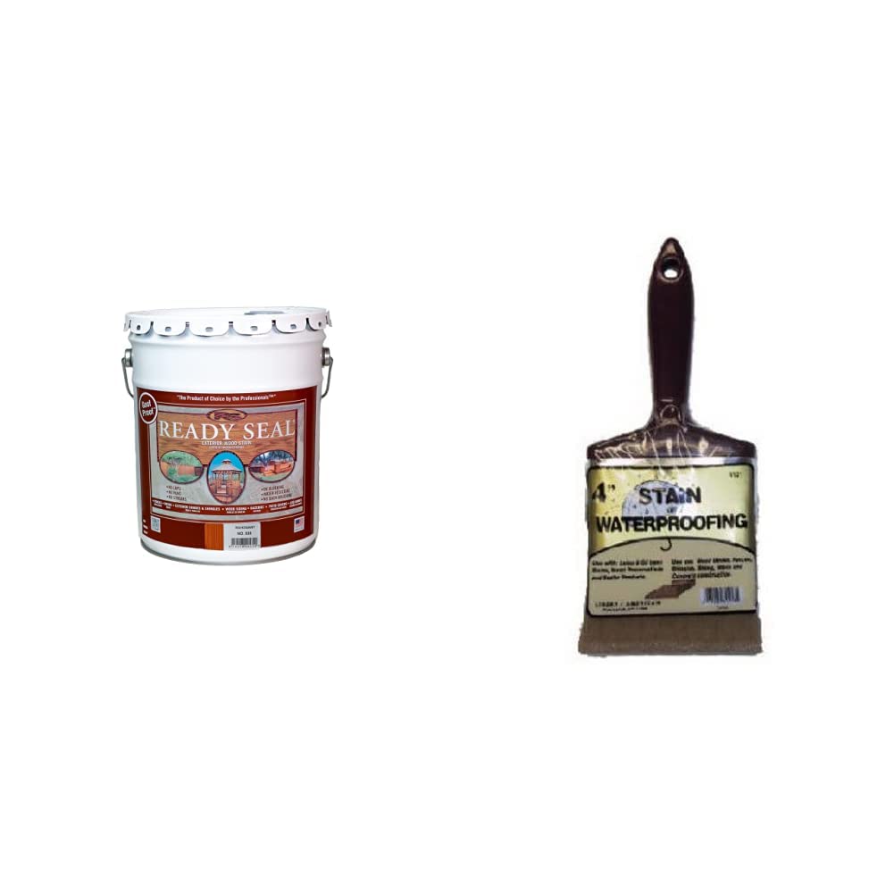 Ready Seal 530 Exterior Wood Stain and Sealer - 5 Gallon Mahogany | Linzer 3121 0400 Waterproofing Stain Brush (4 Inch) | Perfect for Decks, Fences & Outdoor Wood Projects