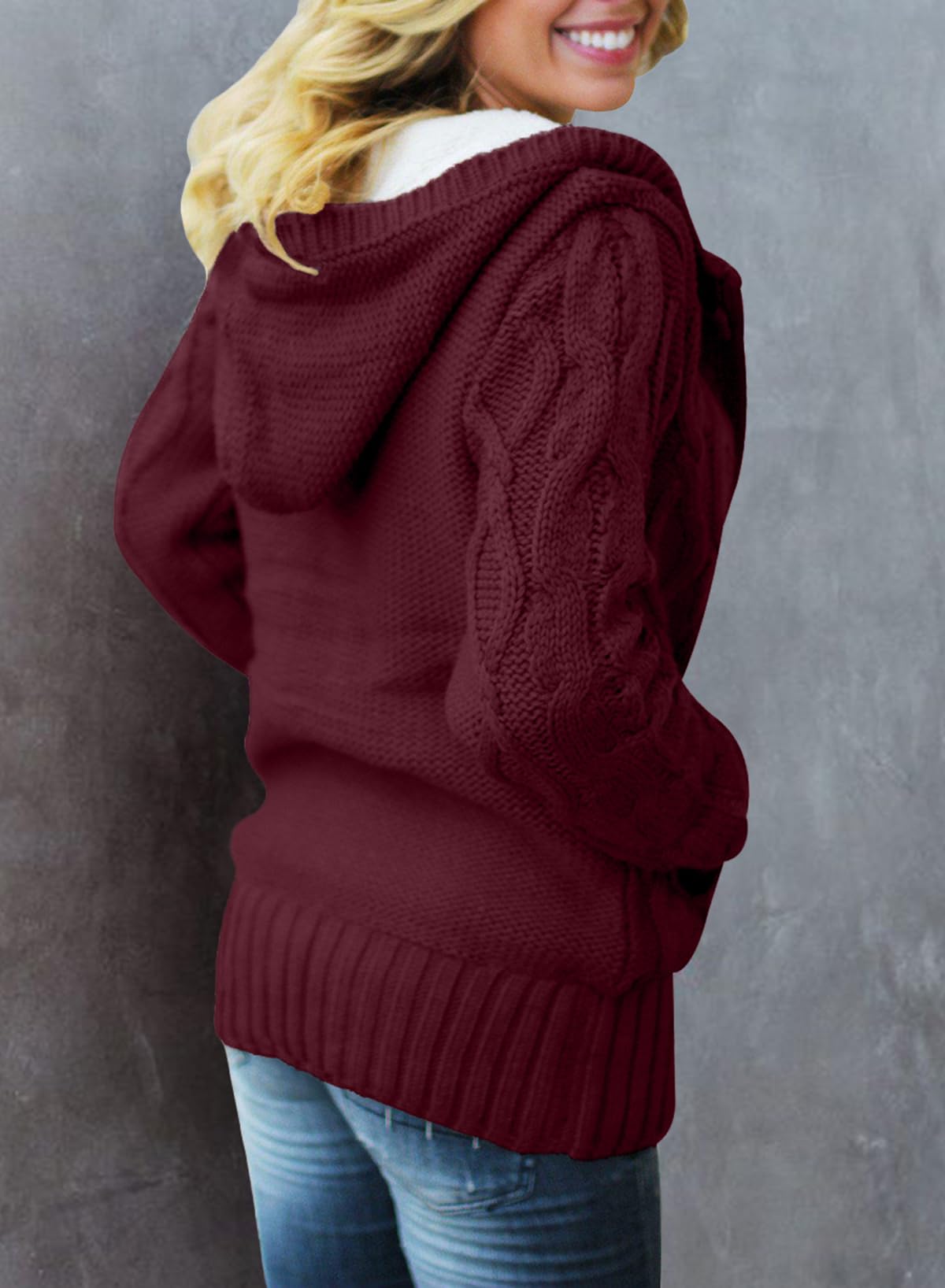 Dokotoo Women's Winter Hooded Cardigan Sweater - Button Up Cable Knit Coat Jacket with Pockets | Warm Outerwear for Casual Wear, Office & Holiday Outfits