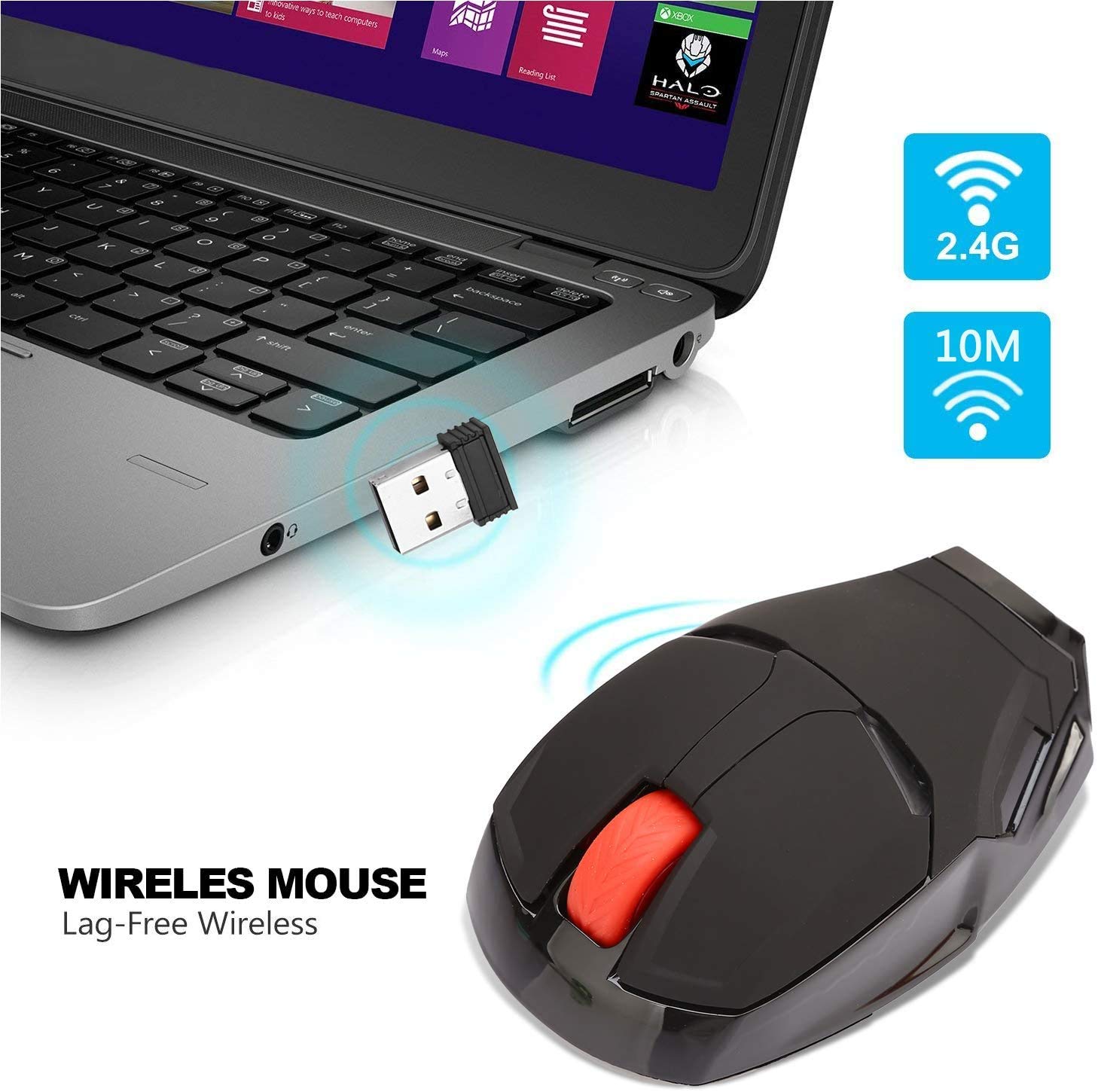 Mikayoo Ergonomic Wireless Mouse - Cool Iron Man Design, 2.4G Portable Mouse with USB Nano Receiver for PC, Laptop, MacBook, Up to 50 ft Range - Ideal for Office, Gaming, and Travel