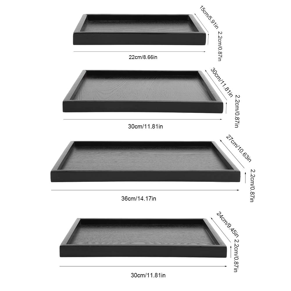 Solid Wood Rectangle Serving Tray - Black Wooden Coffee Table Tray for Food, Tea, Snacks & Meals | Perfect for Breakfast, Dinner, Coffee Table & Party Serving (30x24cm) - Ideal for Home Decor, Dining & Entertaining