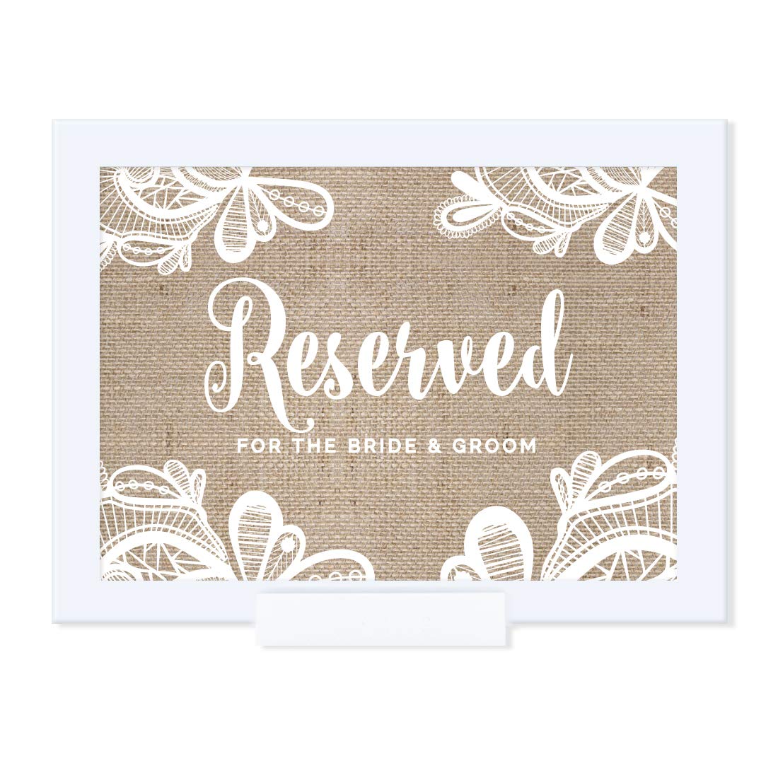 5x7-inch Andaz Press Wedding Framed Party Sign - Burlap Lace Printed Cardstock Reserved for Bride & Groom - 1-Pack with Frame - Perfect for Wedding Receptions, Bridal Showers & Anniversary Celebrations
