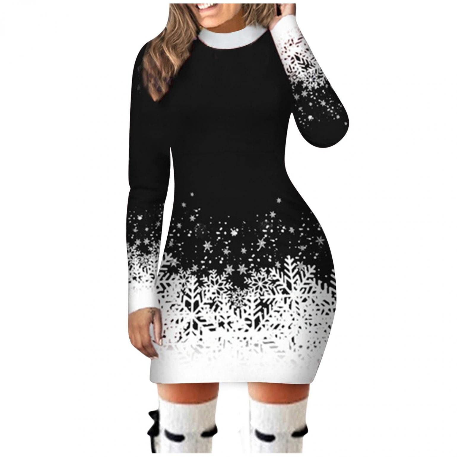ORT Women's Casual Fall & Christmas Dresses - Elegant Bow Neckline Low Cut Short Dress with Long Sleeves | Perfect for Holiday Parties, Date Nights & Seasonal Gatherings