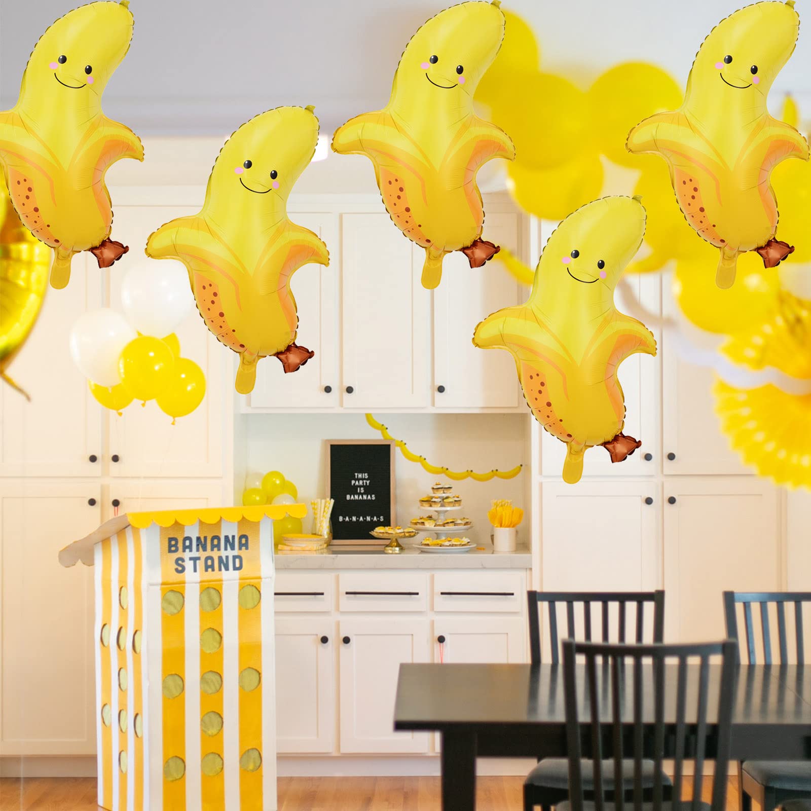 8Pcs Large Banana Foil Helium Balloons - Fun Fruit Themed Party Decorations for Birthday, Baby Shower & Wedding - Perfect for Tropical, Jungle or Go Bananas Party Themes