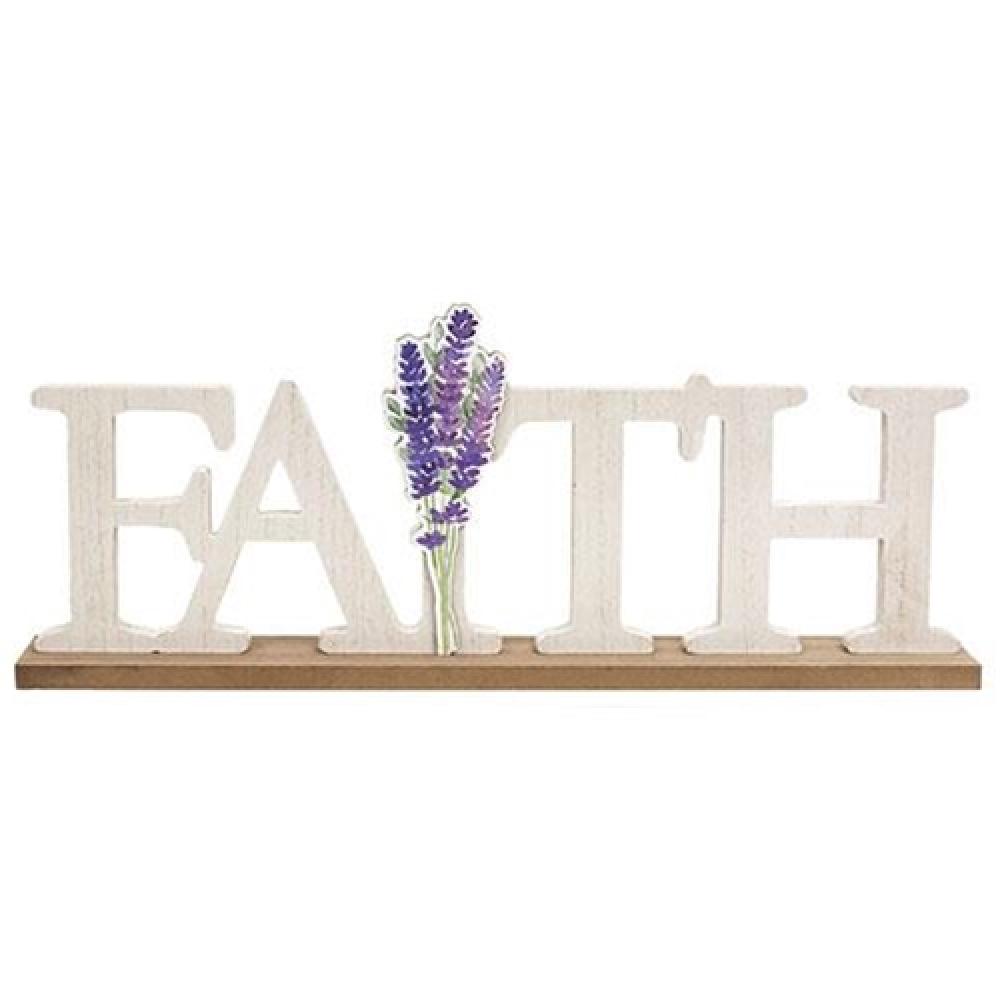 Faith & Lavender Wooden Cutout Sitter - Rustic Home Decor for Farmhouse, Bedroom & Wedding Centerpieces - Perfect for Wall Art, Shelf Display & Seasonal Decorations