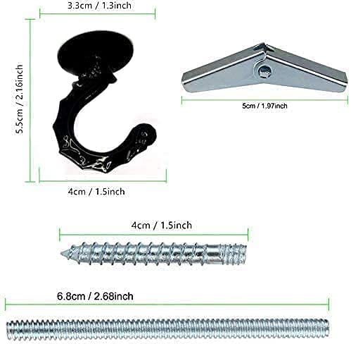 Heavy Duty Ceiling Hooks for Hanging Plants, Chandeliers & Wind Chimes - 2 Pack Large Black Swag Hooks - Perfect for Home, Office & Kitchen Decor