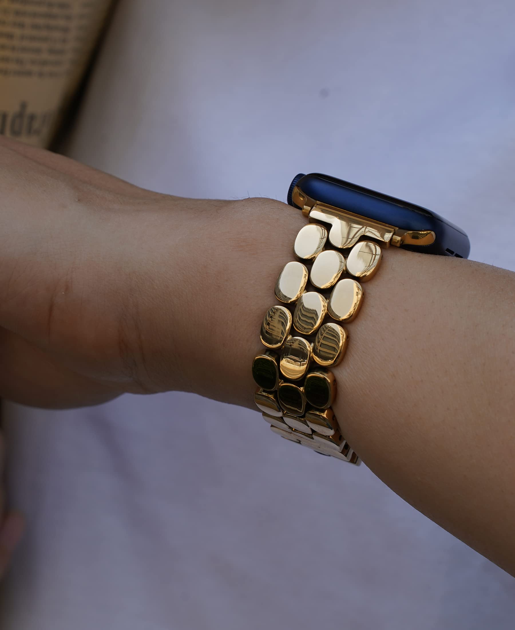Stylish & Durable Apple Watch Bands for Women - Compatible with 38mm/40mm/41mm/42mm/44mm/45mm/46mm/49mm Models (Series 1-10 & SE) - Fashionable Gold, Silver & Rose Gold Metal Bands - Perfect for Workouts, Office Wear & Everyday Use