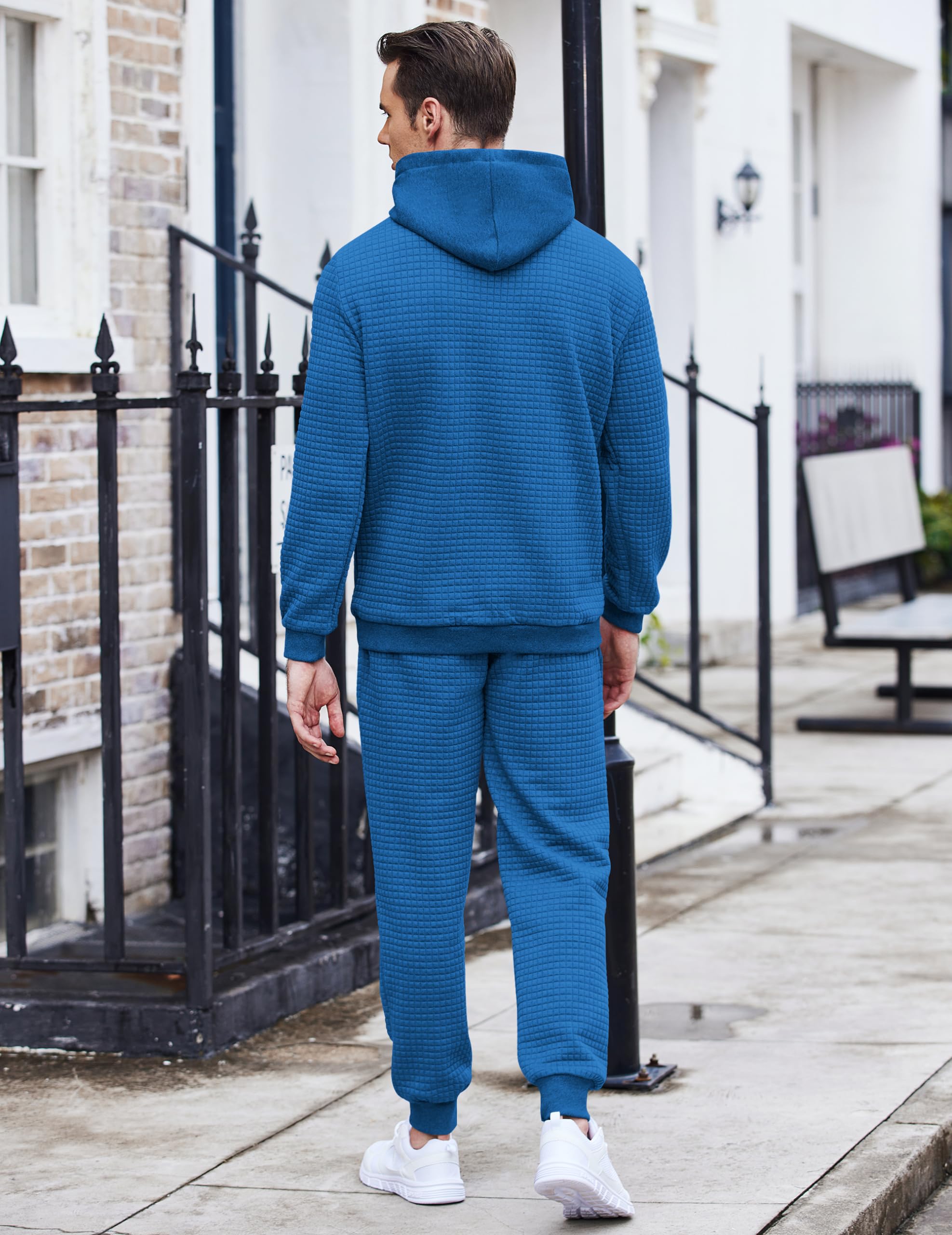 COOFANDY Men's 2 Piece Tracksuit Set - Hoodie & Joggers, Casual Athletic Waffle Plaid Jacquard Sweatsuit for Gym, Running & Streetwear Fashion