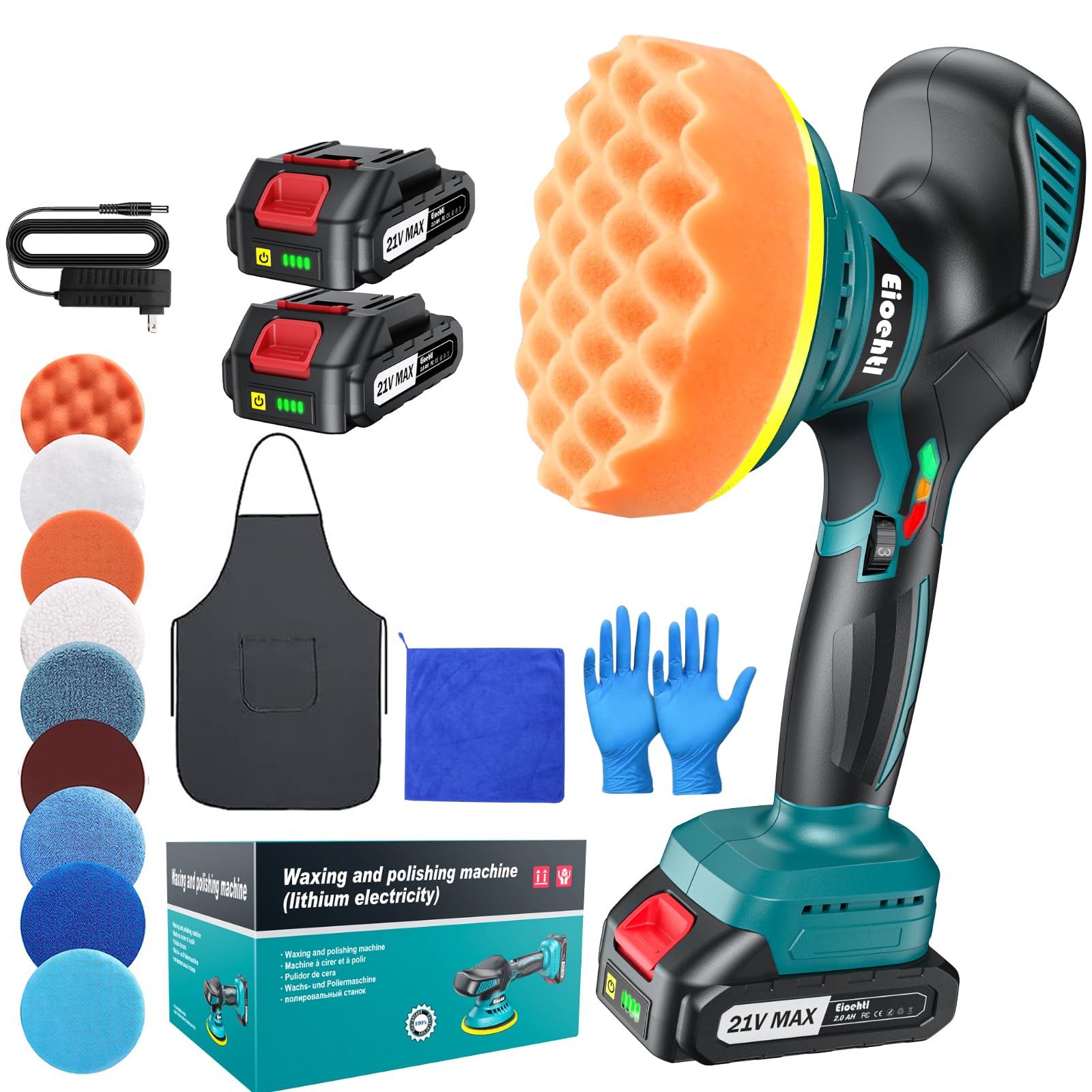 6 Inch Cordless Car Buffer Polisher with 2x 21V 2000mAh Batteries & 13 Attachments - 5500 RPM, 6 Variable Speed for Auto Detailing, Polishing, Waxing - Perfect for Car Enthusiasts & Professional Detailing Services