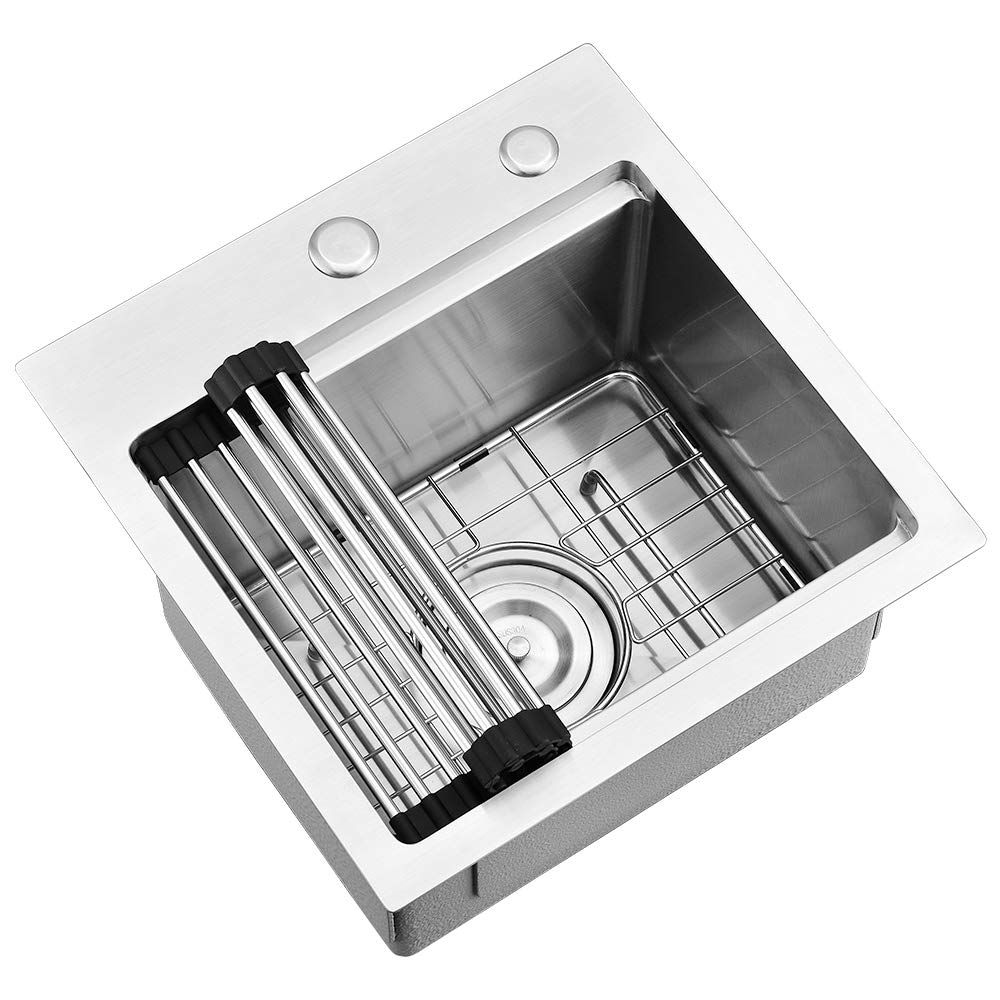 15x15 Inch Stainless Steel Drop-In Bar Sink - 16 Gauge Commercial Grade Small Kitchen Sink with Cutting Board | Perfect for RV, Outdoor Kitchen & Home Bar Prep Stations
