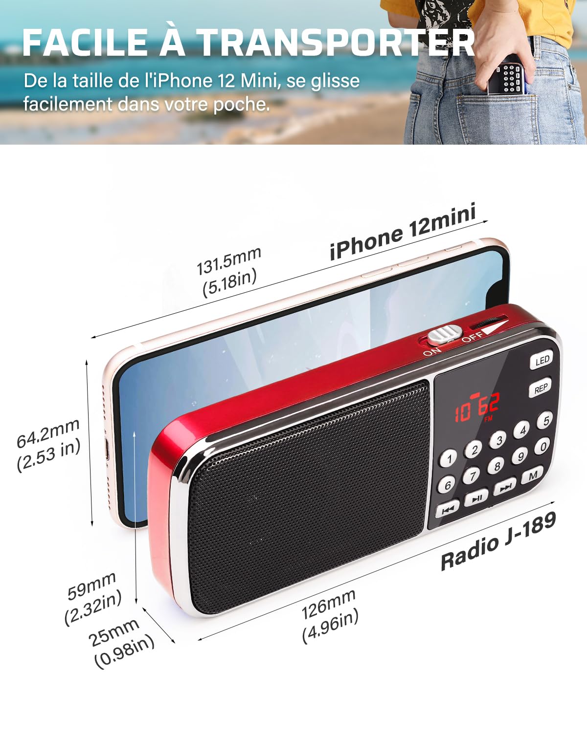 PRUNUS L-189 Portable AM/FM Radio with Dual Speaker, 1200mAh Rechargeable Battery, LED Flashlight - MP3/AUX/USB/TF Input for Camping, Emergencies & Outdoor Adventures