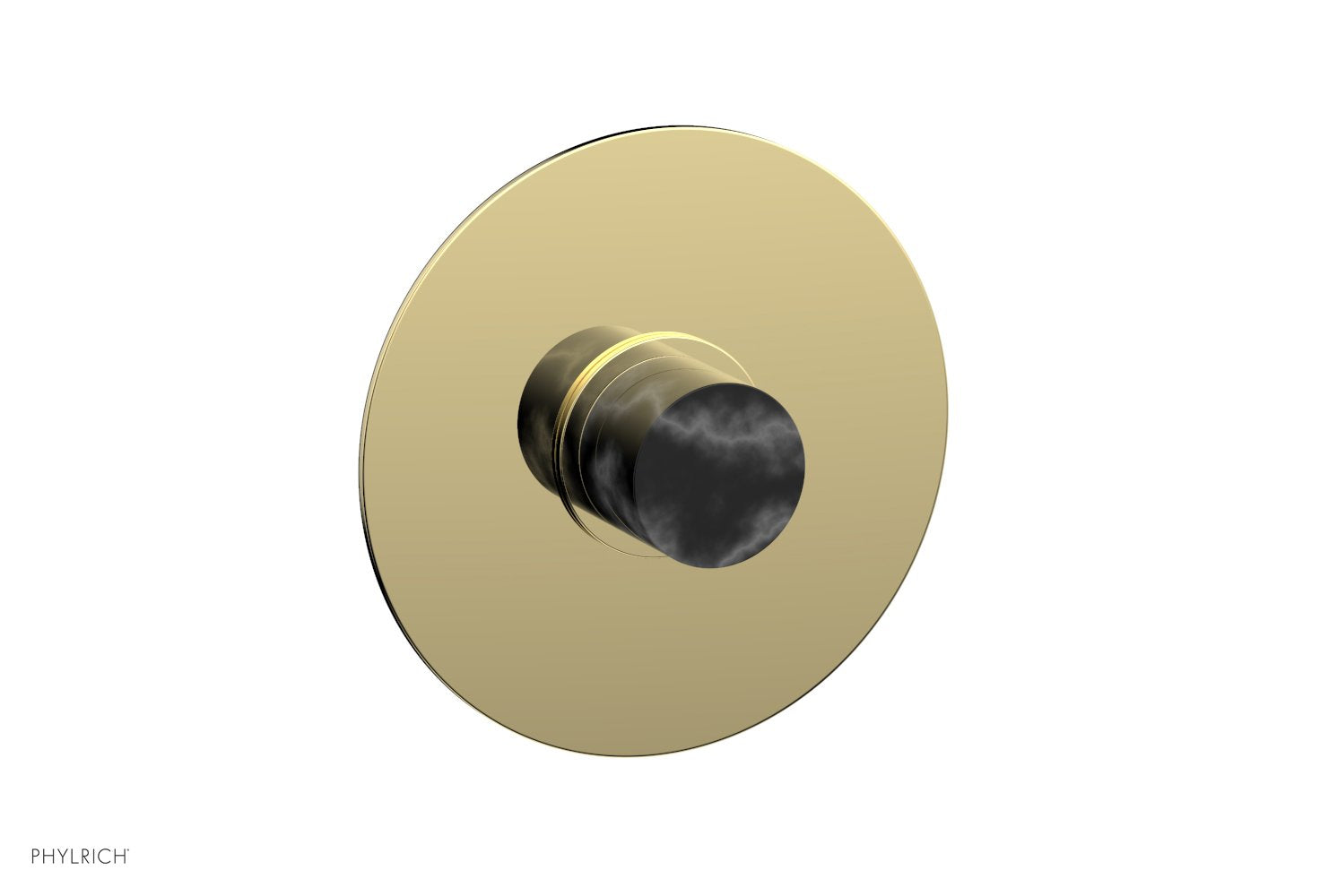BASIC II 3/4 Thermostatic Round Shower Trim Plate with Black Marble Handle - Modern Bathroom Faucet for Luxury Showers (Model 4 182) | Perfect for Spa-Like Bathroom Renovations