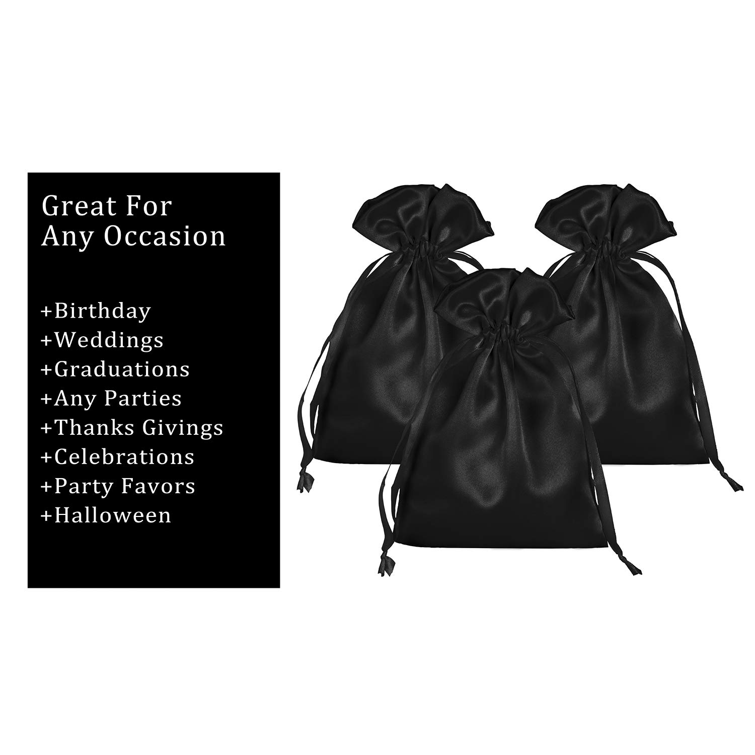50 Pack 5X7 Black Satin Drawstring Gift Bags - Small Jewelry Pouch, Wedding Favors, Baby Shower & Party Favor Bags - Perfect for Jewelry, Candies, Wedding Souvenirs and Party Gifts