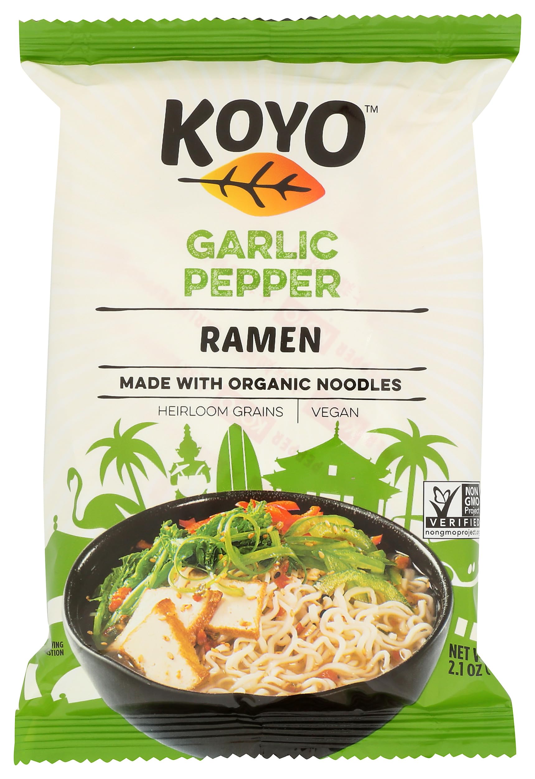 Koyo Organic Ramen Soup - Garlic Pepper Flavor | Vegan, No MSG & Preservatives | 2.1oz Instant Noodles for Quick Meals, Camping & College Dorm Snacks