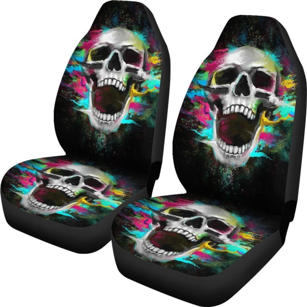 2 Pcs Gothic Skull Car Seat Covers for Front Seats - Black PU Leather with Skull Design - Universal Fit for Most Cars, SUVs & Trucks - Perfect for Halloween, Gothic Style & Car Accessories Lovers