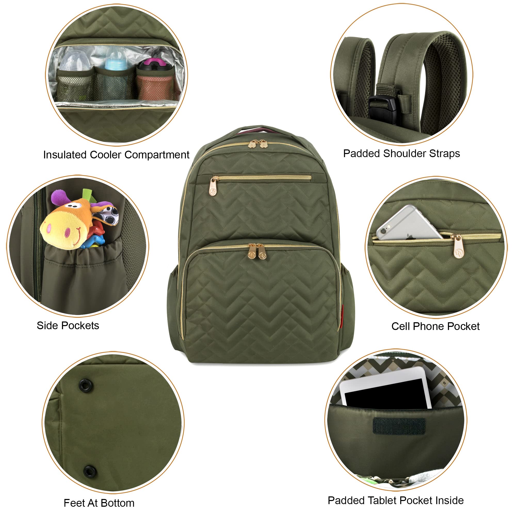 Fisher-Price Morgan Quilted Backpack for Kids - Olive Green School Backpack with Adjustable Straps | Perfect for School, Travel & Daycare Use