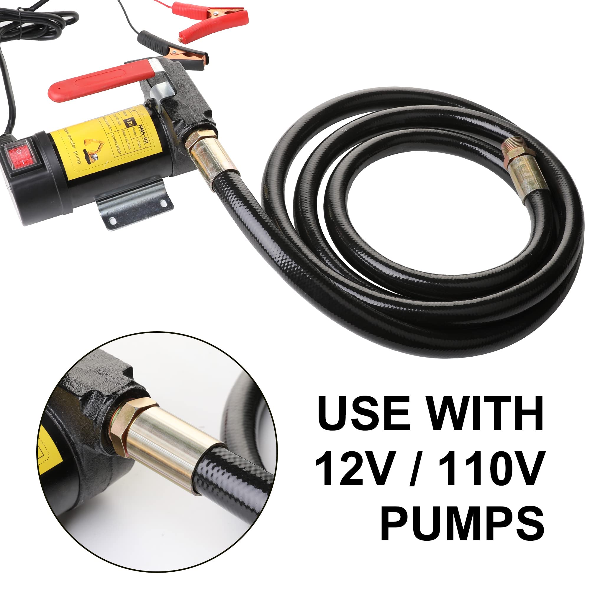 Hromee 3/4 Inch × 10 Feet Fuel Transfer Hose with Male Fittings - Gasoline, Diesel, Biodiesel & Kerosene Pump Hose for Tanks, Trucks & Equipment Refueling