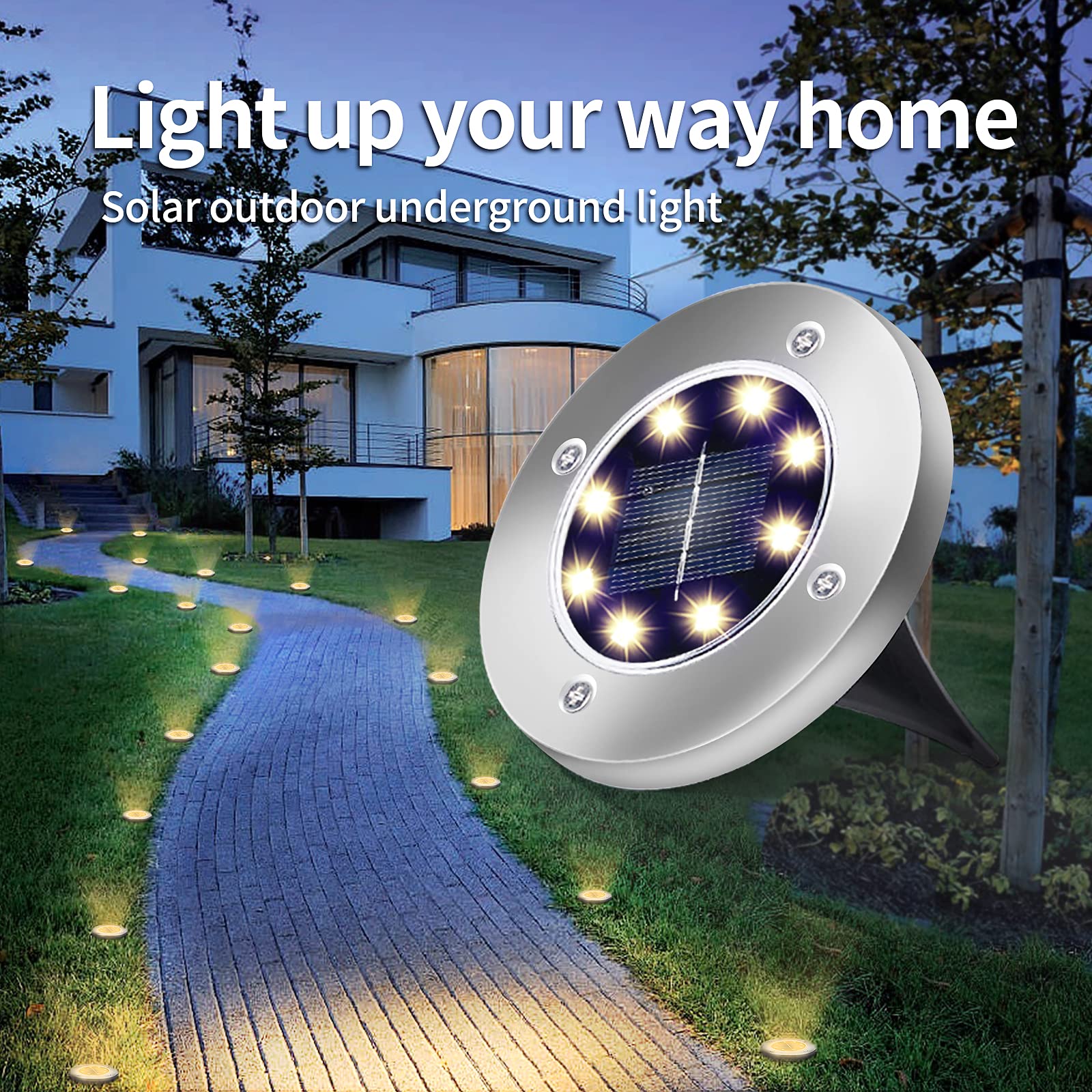 Aogist 12 Pack Solar Ground Lights - 8 LED Waterproof Outdoor Solar Garden Lights for Pathway, Yard, Walkway, Patio & Lawn - Warm White Landscape Lighting for Gardens, Driveways & Backyard Decor