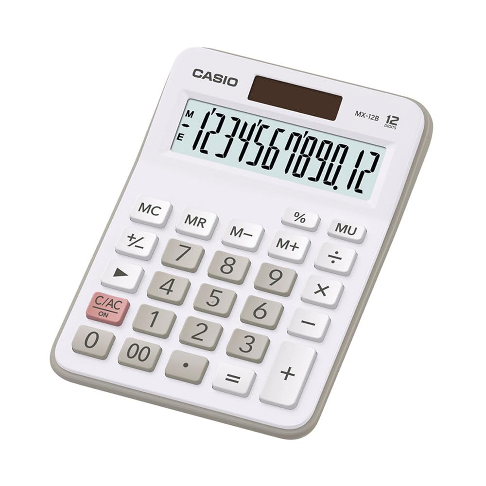 Casio MX-12 12-Digit Desktop Calculator - Large LCD Display for Office, School & Financial Calculations | Compact Design for Home & Business Use