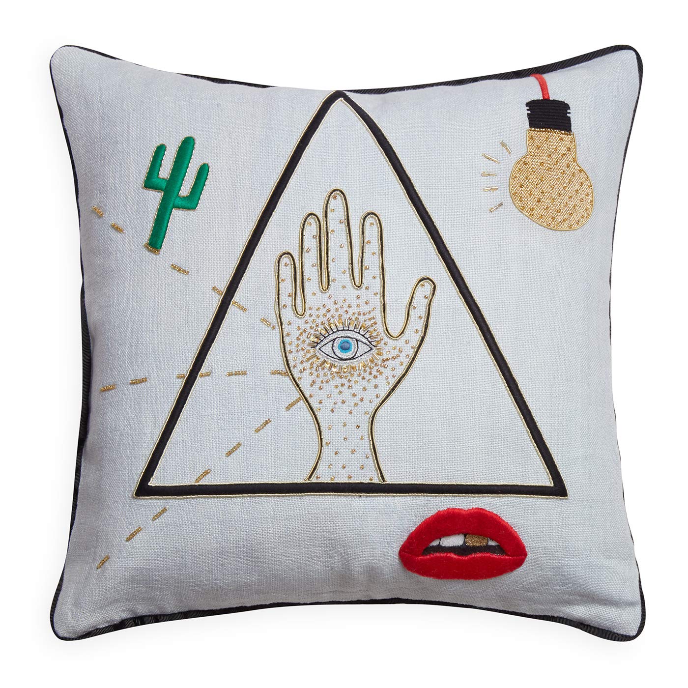 Jonathan Adler Bijoux Emblem Decorative Throw Pillow - 16 Inch Square Cushion Cover for Sofa, Bed & Home Decor