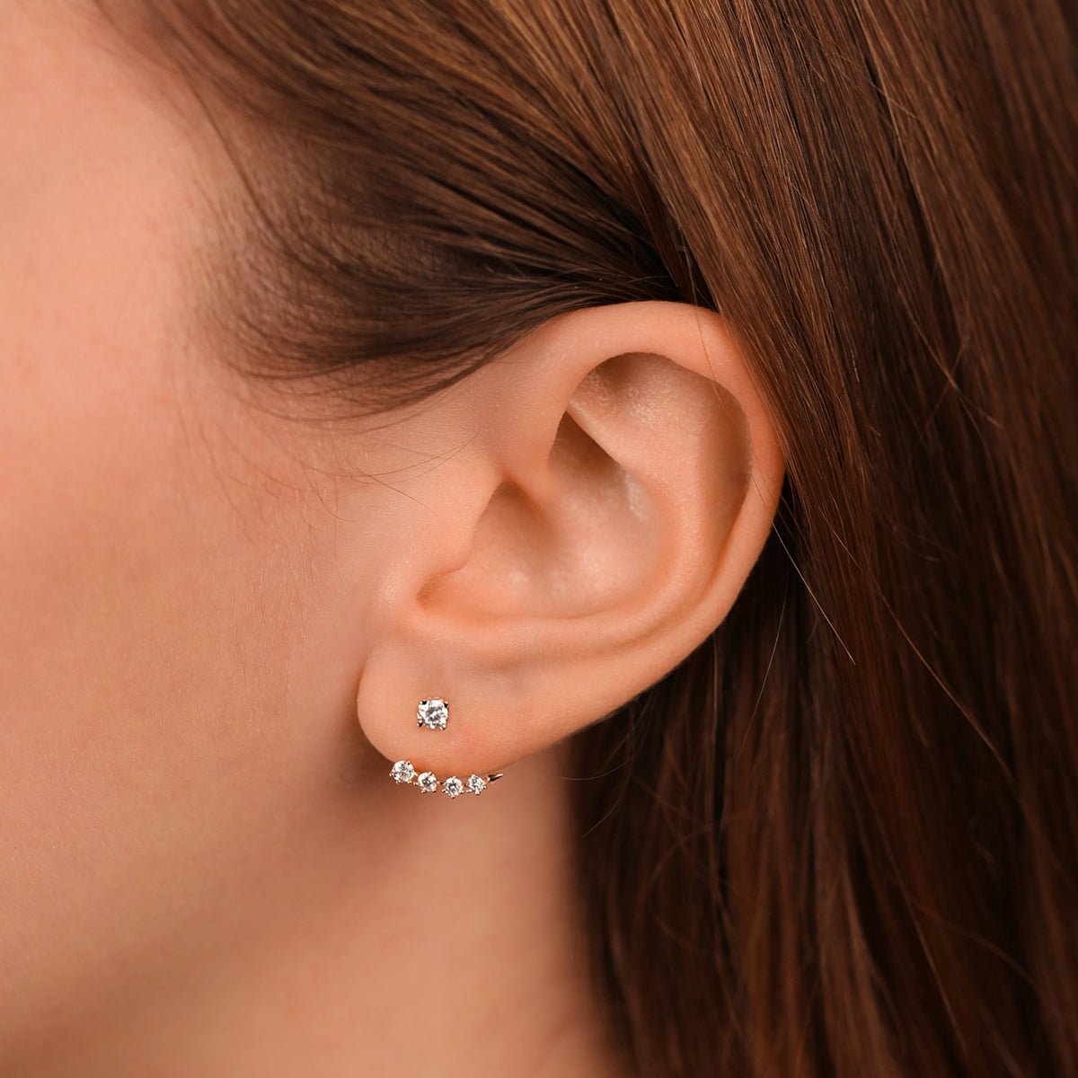 14K Rose Gold Double Stacked Diamond Studs & Pink Tourmaline Ear Jacket Earrings | Elegant Dangle Earrings for Women | Perfect for Weddings, Parties & Special Occasions