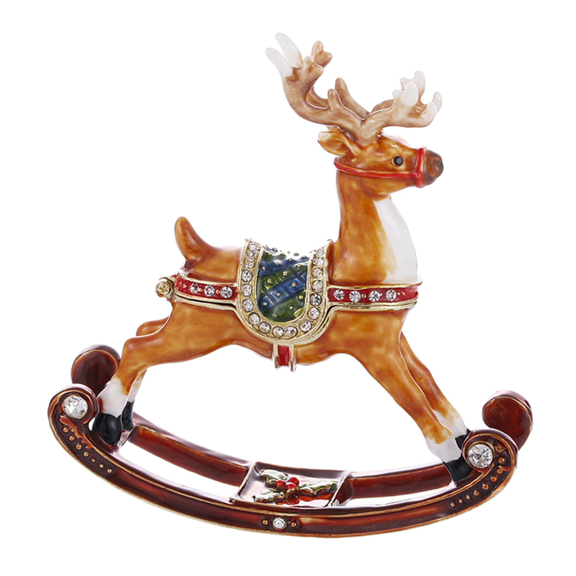 Hand Painted Enamel Reindeer Jewelry Box - Hinged Trinket Box for Rings & Necklaces, Classic Bejeweled Storage Organizer, Collectible Figurine Home Decor Gift | Perfect for Christmas Decor, Jewelry Storage & Keepsake Display