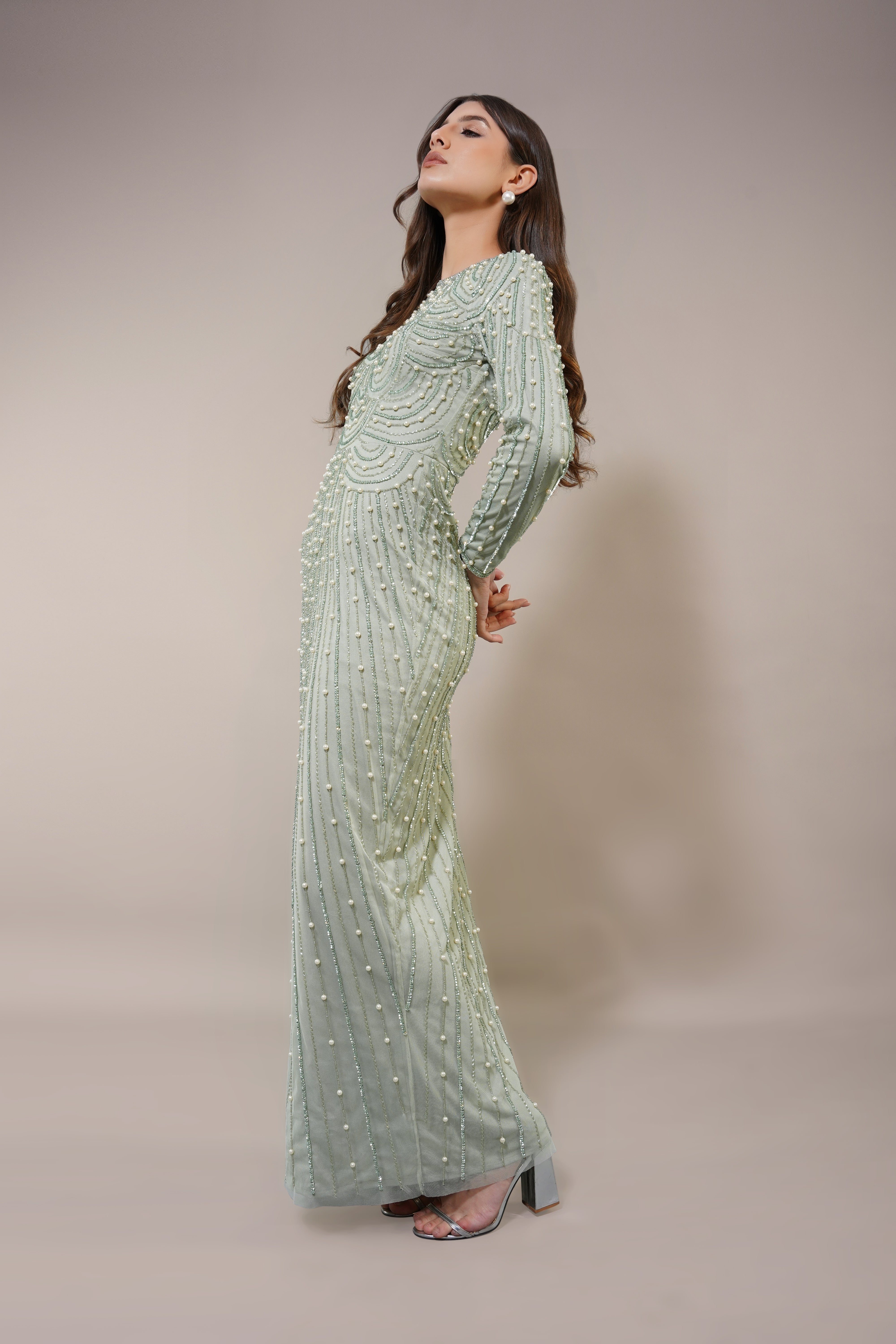 Elegant Mabel Embellished Maxi Dress in Pistachio Green - Perfect for Weddings, Parties & Summer Vacations